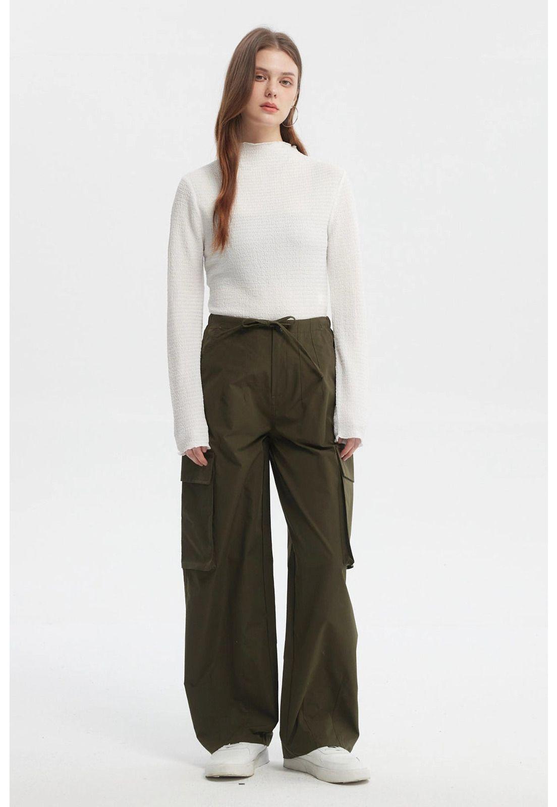 Pantalón Mujer Wide Leg Verde Militar-3