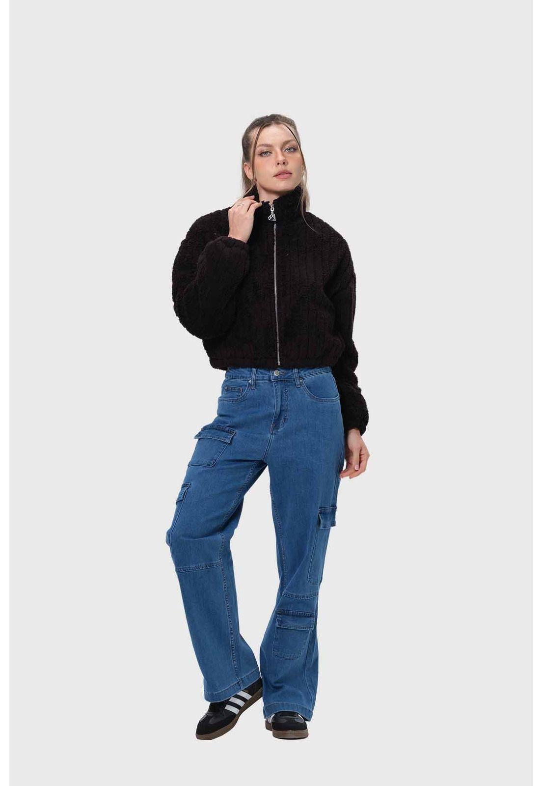 Chaqueta Mujer Tipo Polar Negro-3