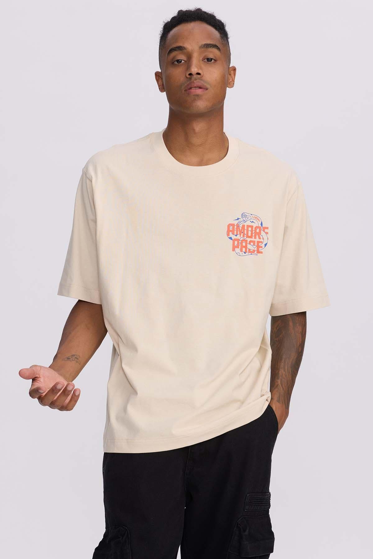 Polera Hombre Doble Print Beige-0