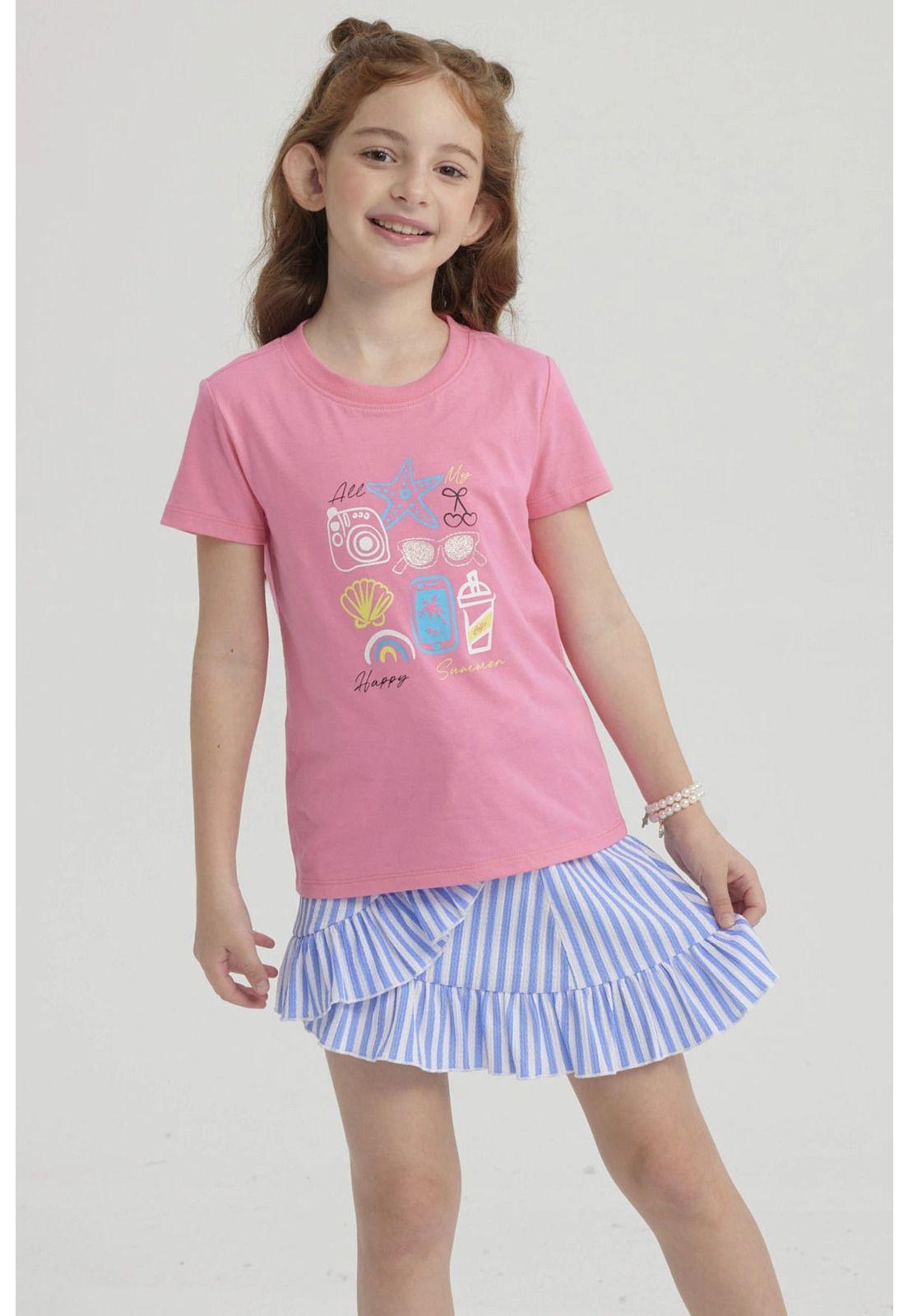 Polera Niña Básica Estampada Rosado - lV-0