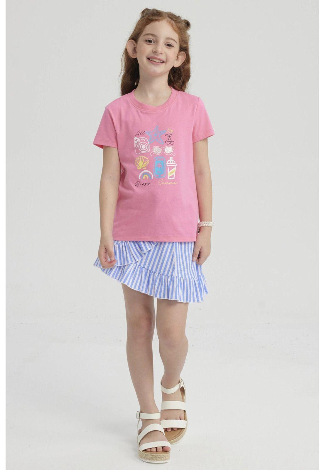 Polera Niña Básica Estampada Rosado - lV-1