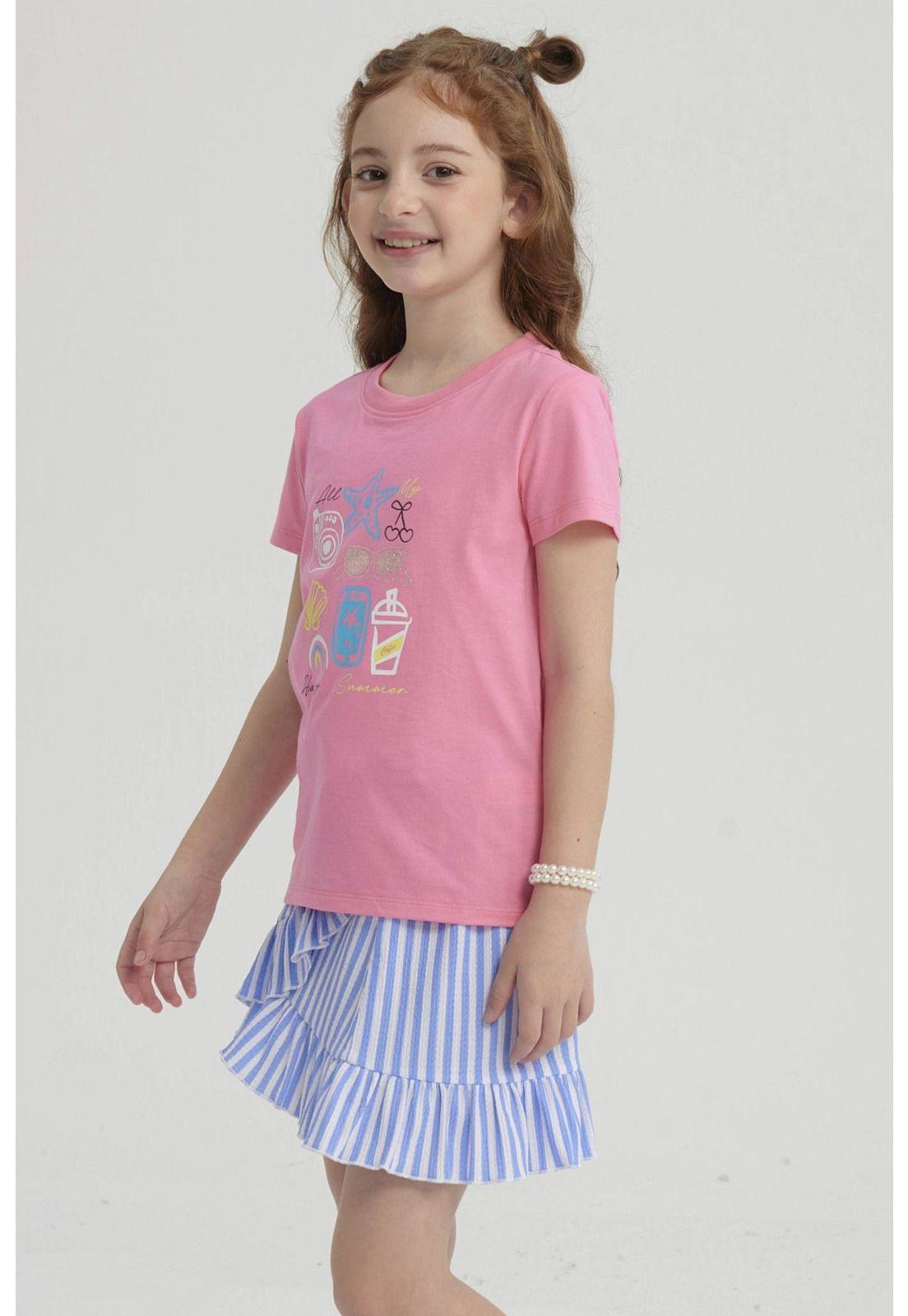 Polera Niña Básica Estampada Rosado - lV-3