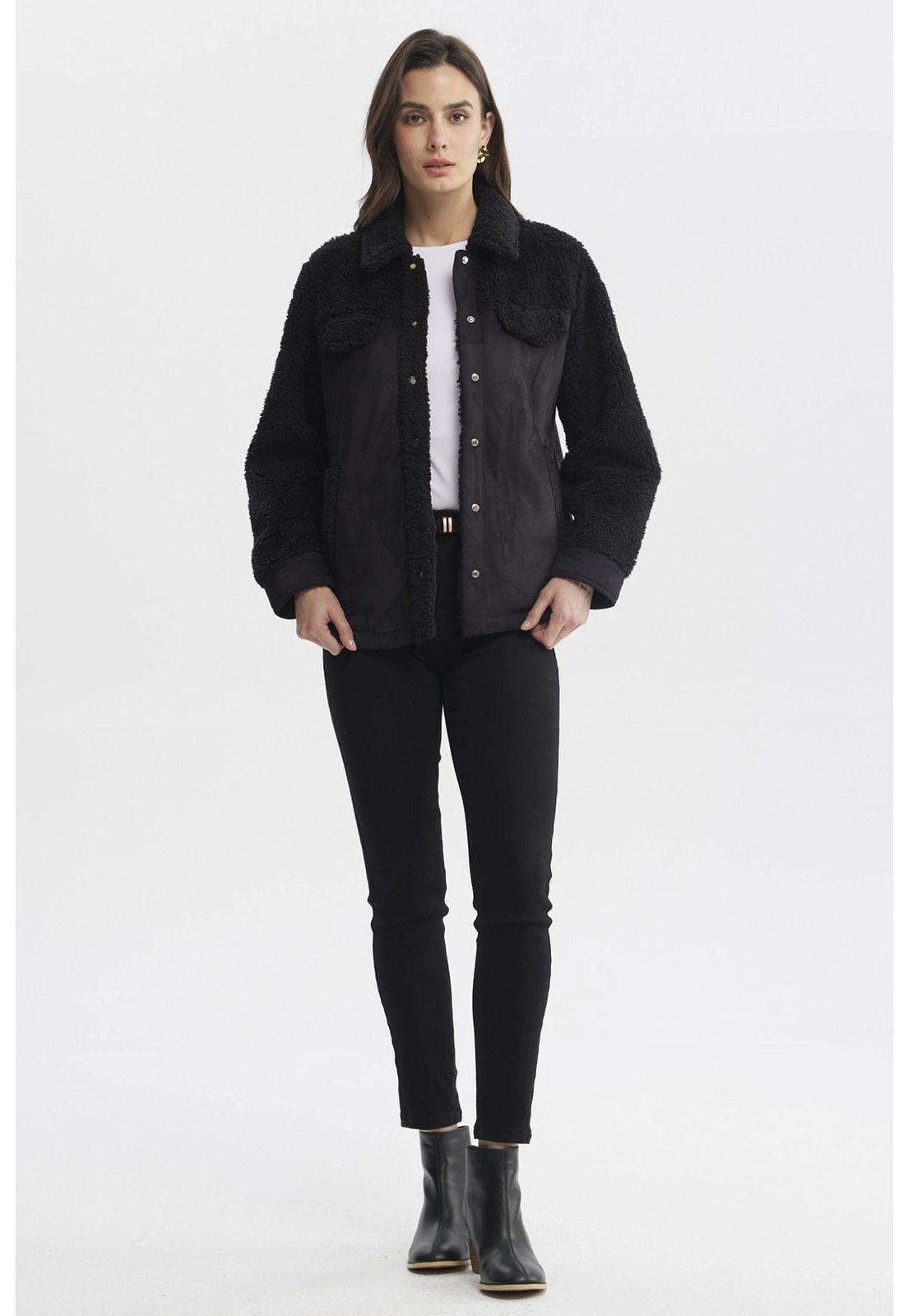 Polar Mujer Cuello Camisero Negro - lV-3