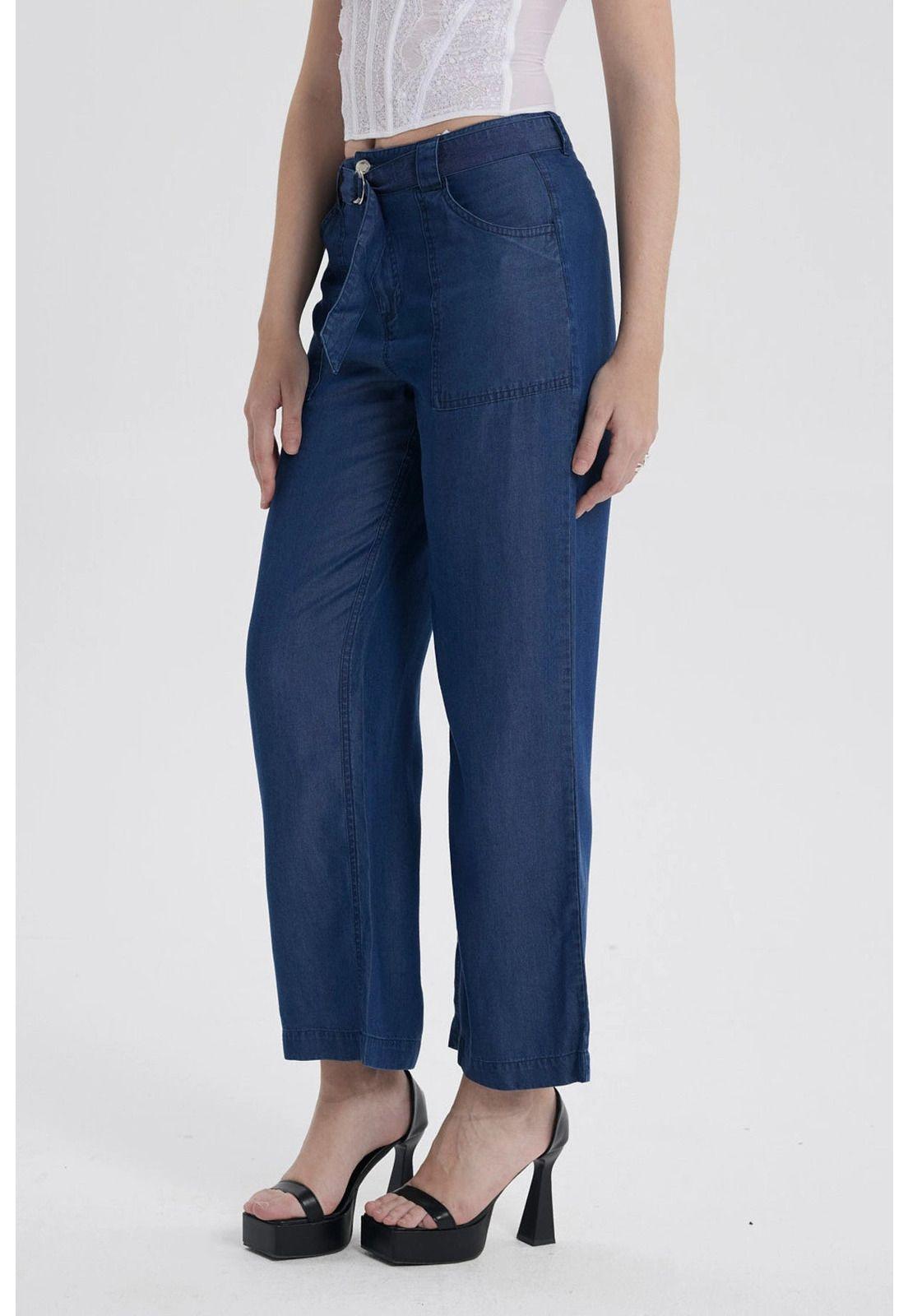 Jeans Mujer Calce Recto Ligero Azul Oscuro-1