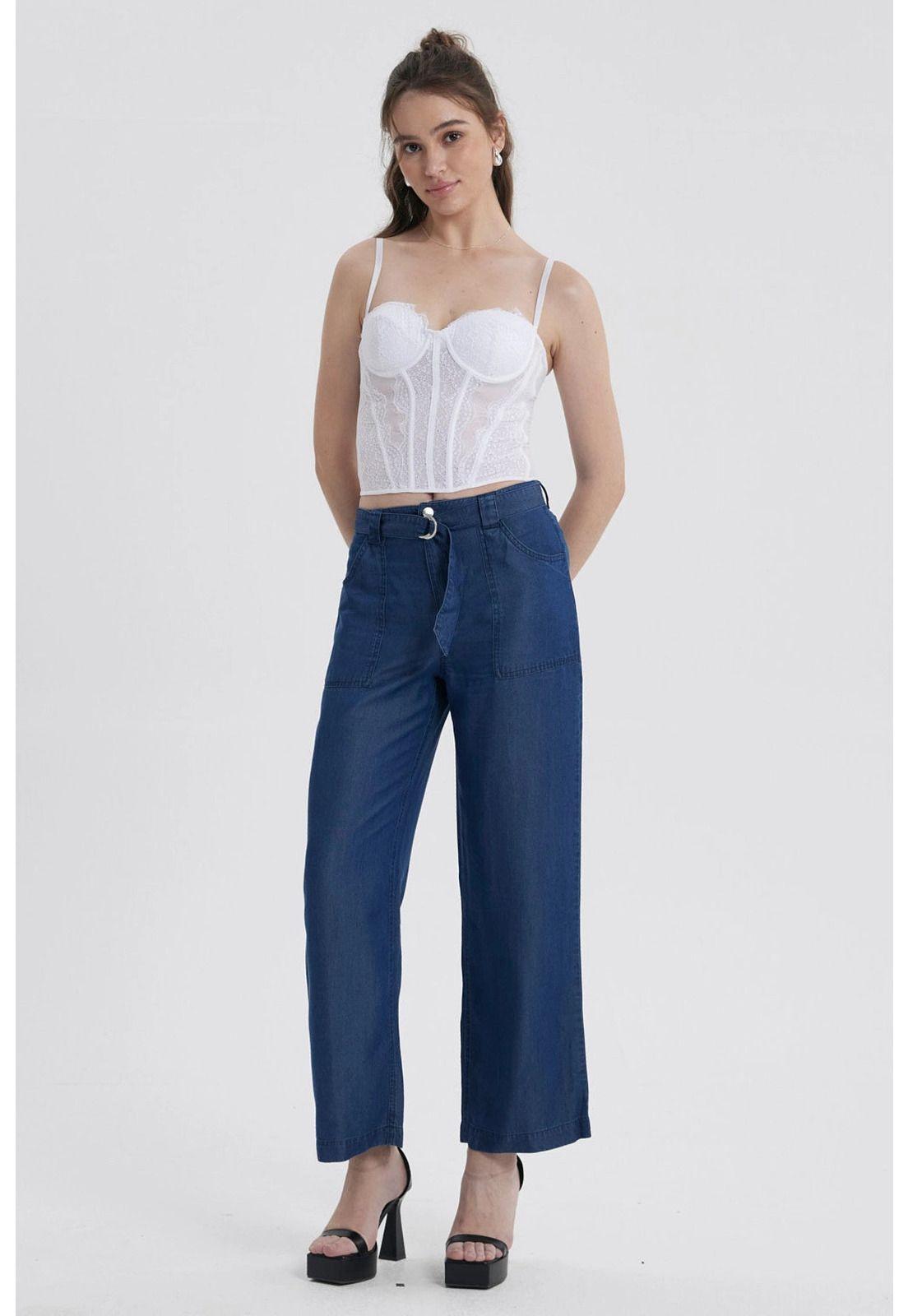 Jeans Mujer Calce Recto Ligero Azul Oscuro-3