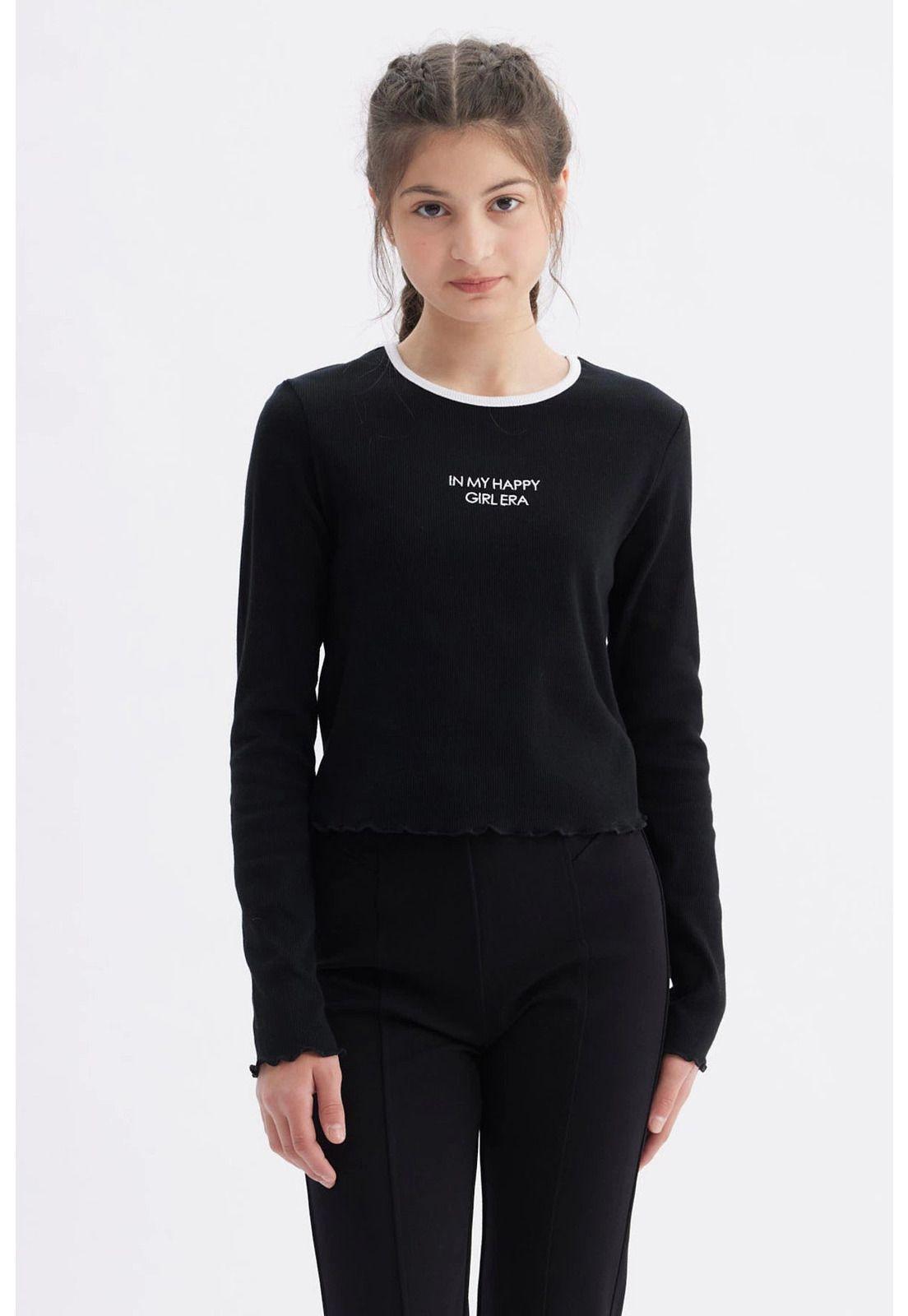 Polera Niña Rib Cuello Negro-0