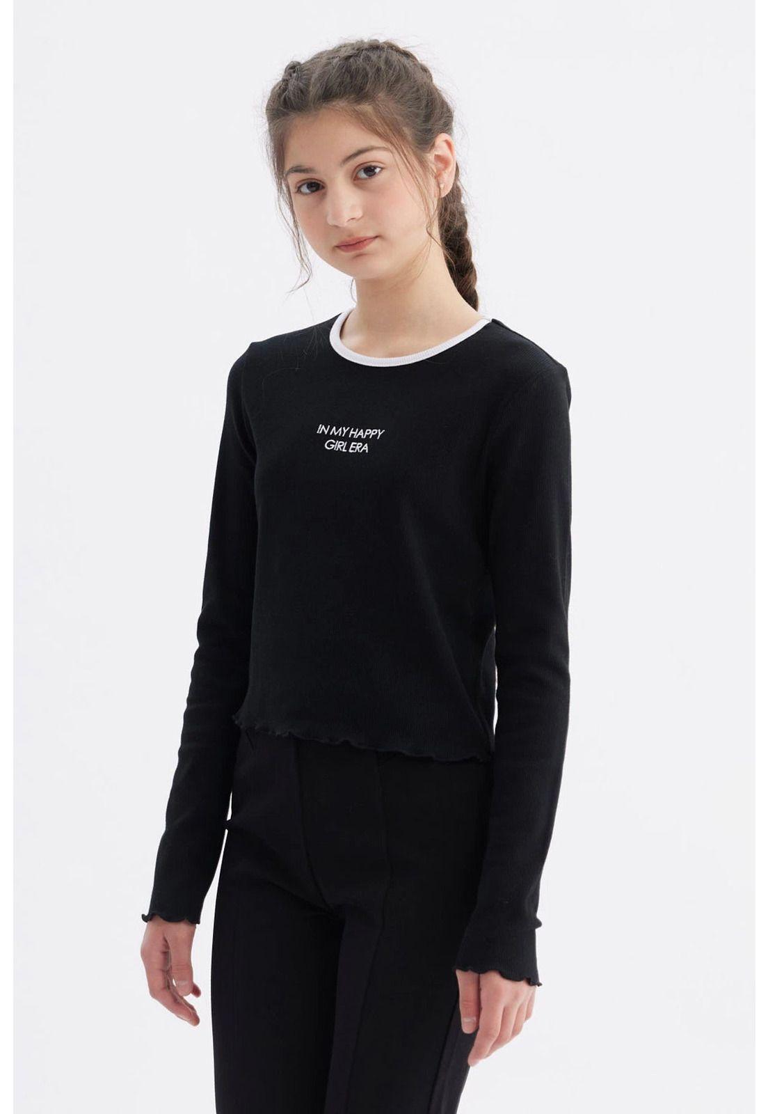 Polera Niña Rib Cuello Negro-1