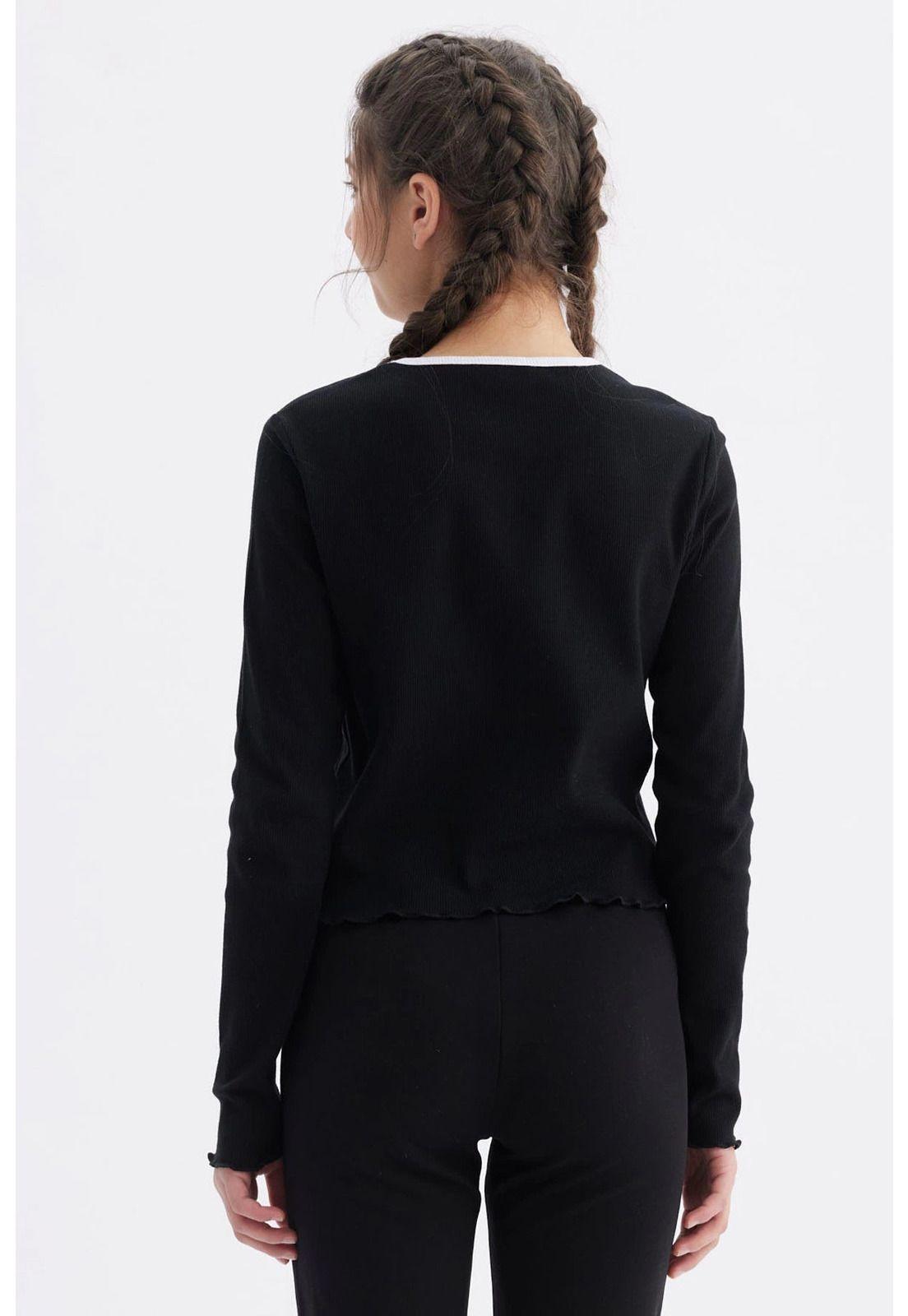 Polera Niña Rib Cuello Negro-2