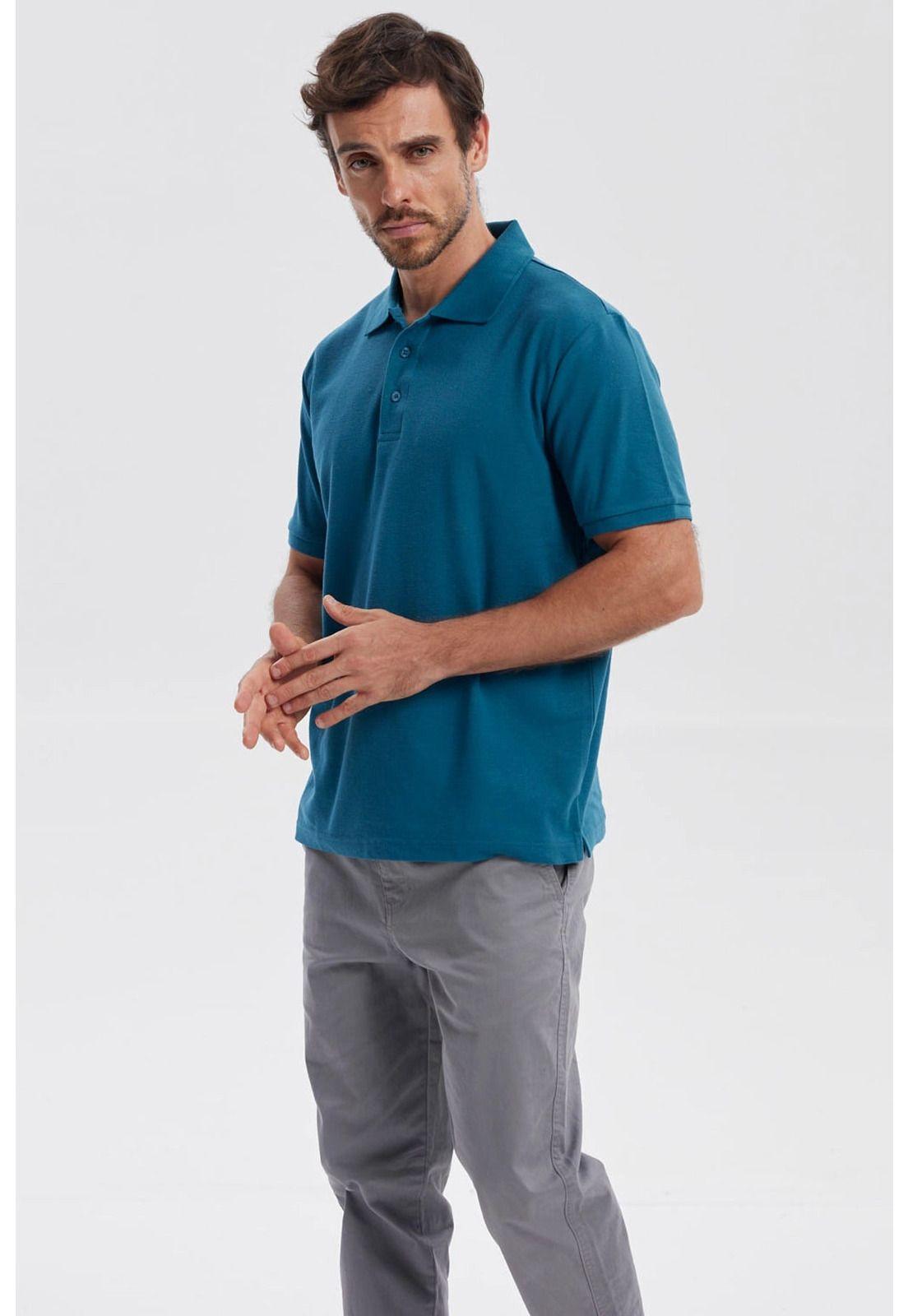 Polera Hombre Piqué Básica Lisa Petróleo - ll-1