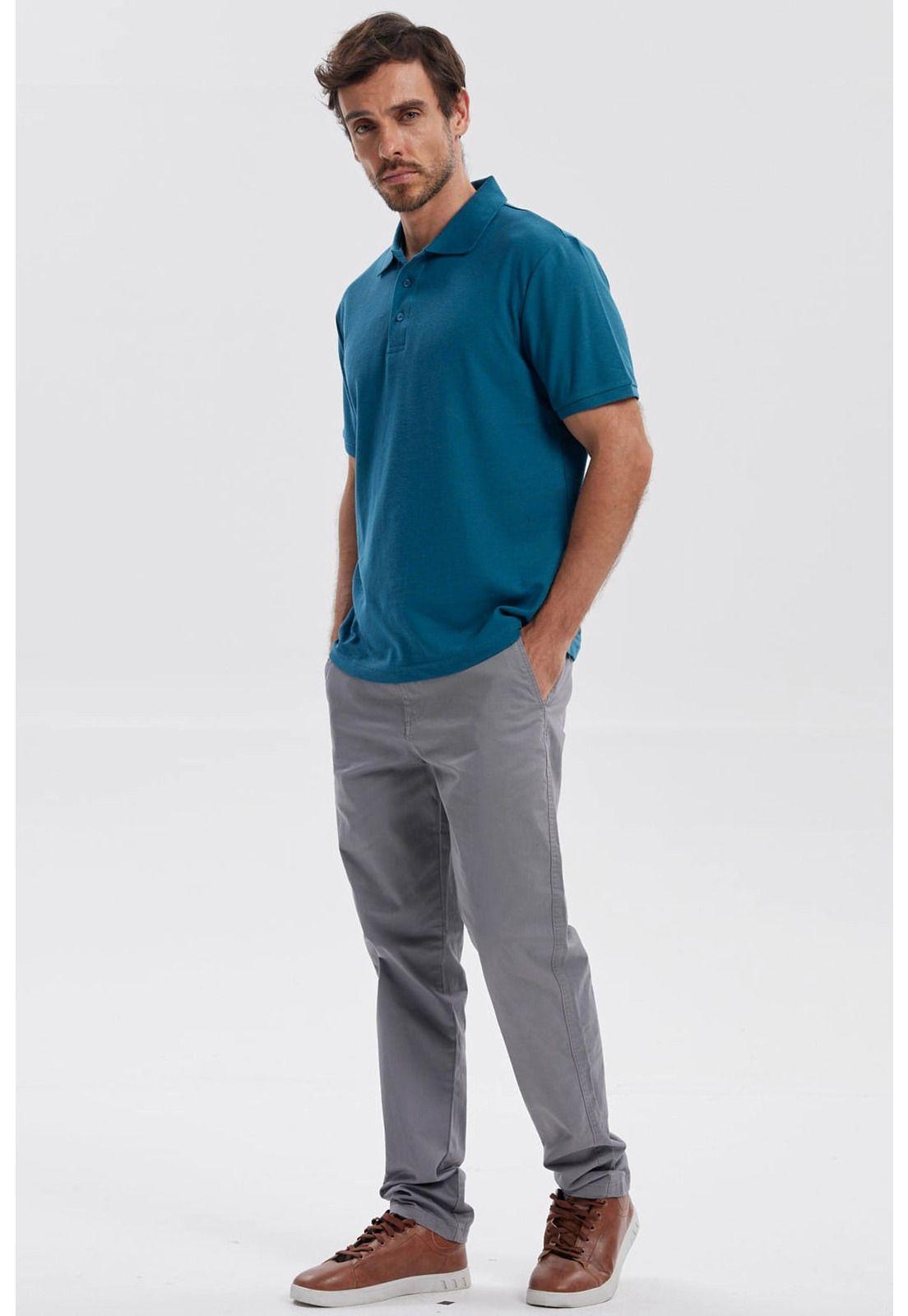 Polera Hombre Piqué Básica Lisa Petróleo - ll-3