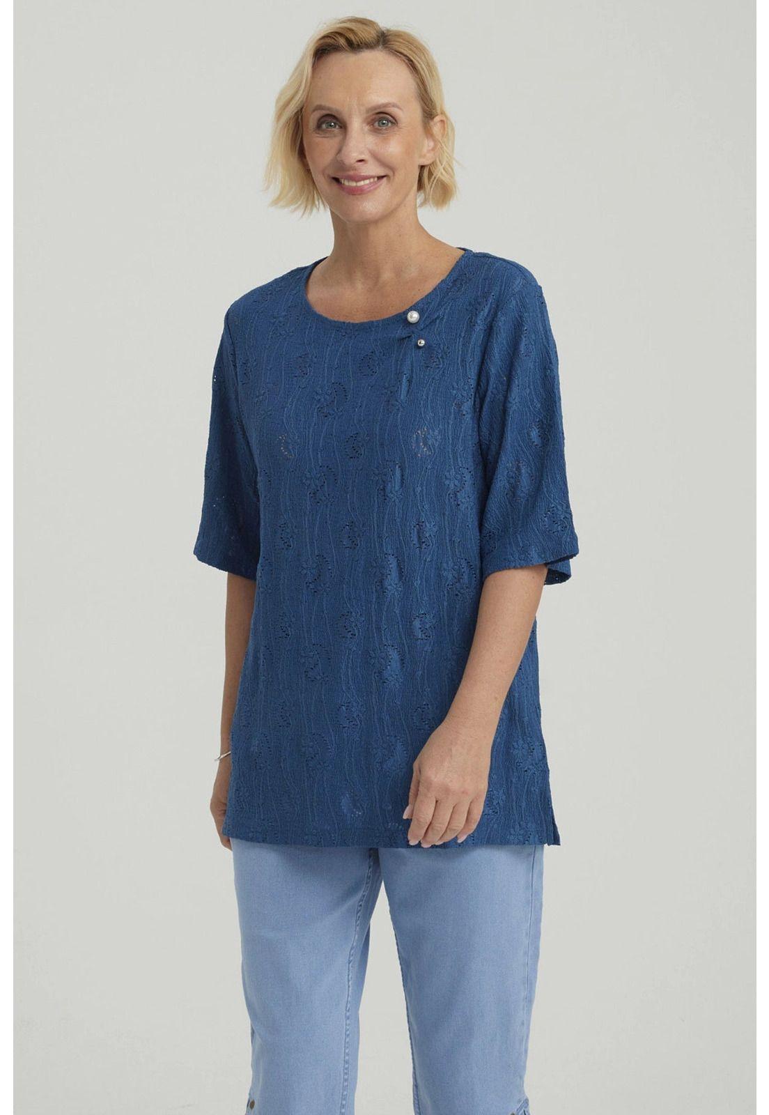 Polera Mujer Texturizada Azul - ll-1