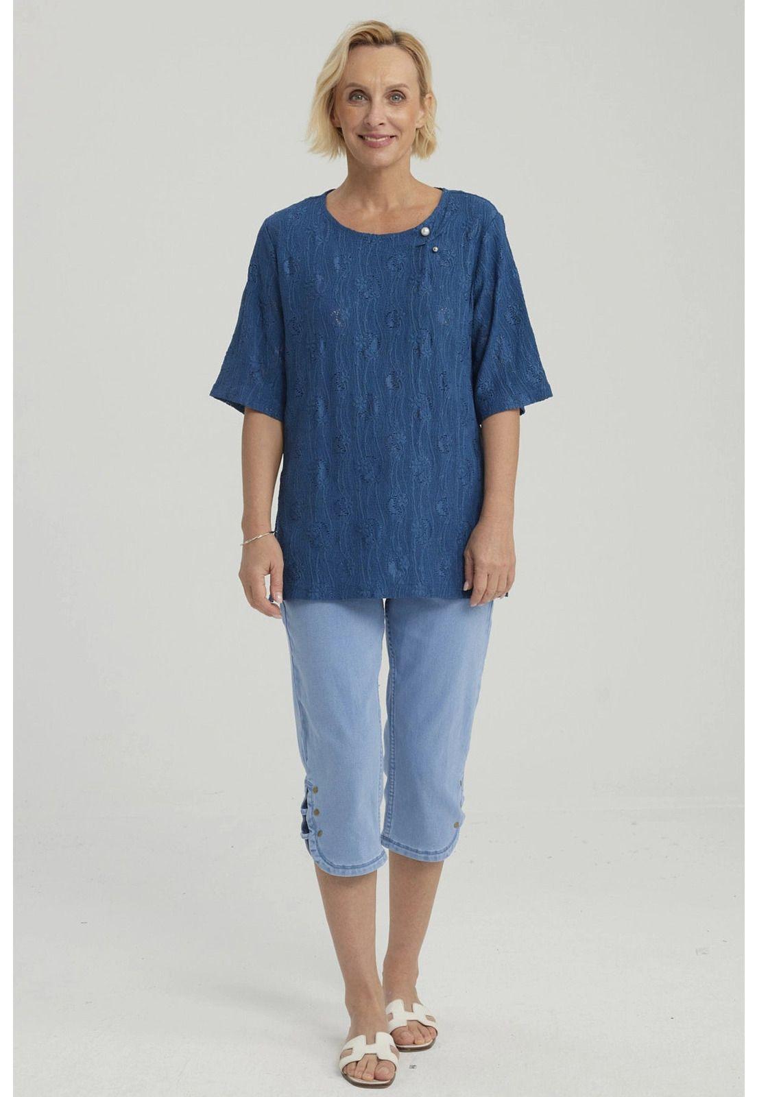 Polera Mujer Texturizada Azul - ll-3