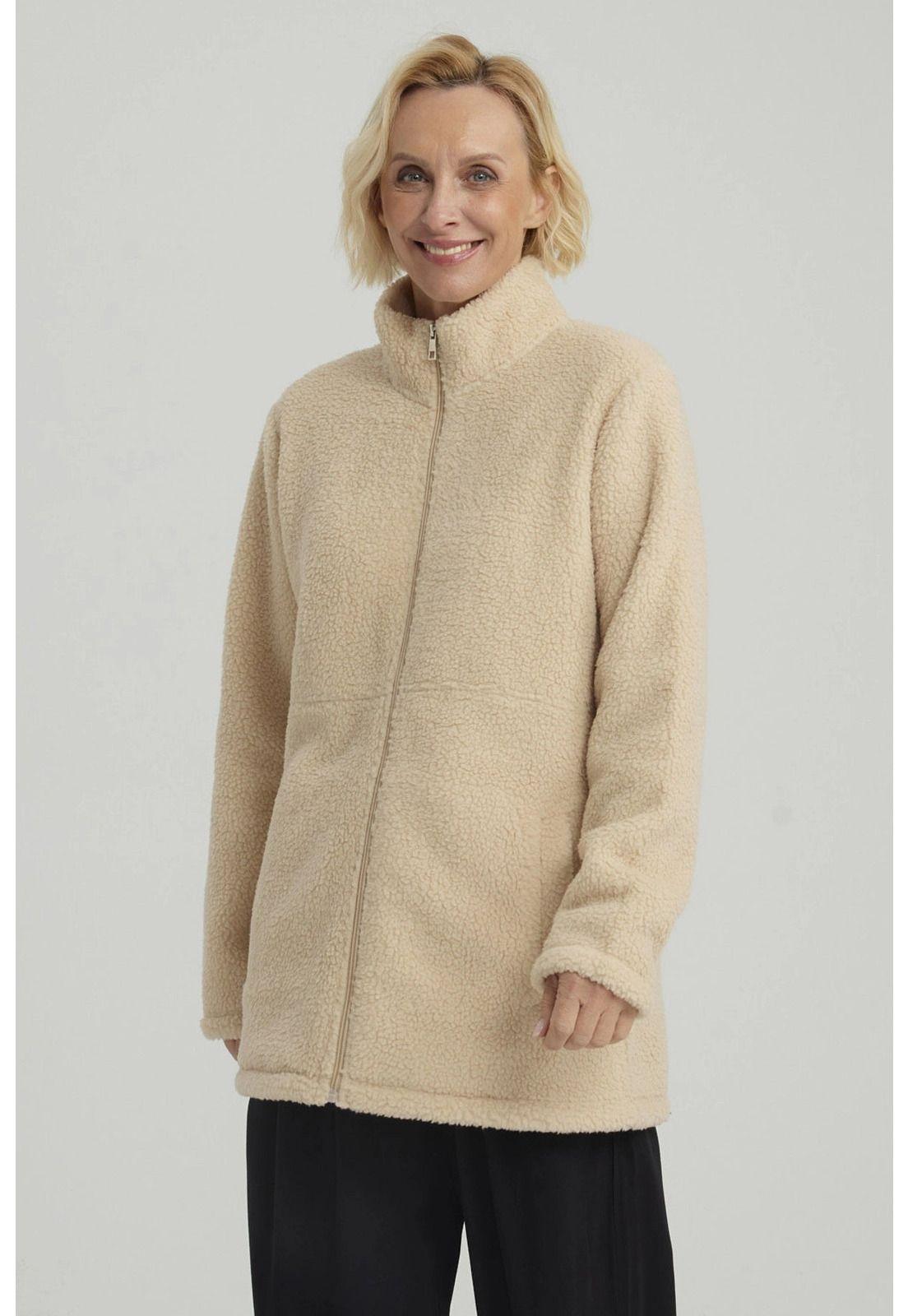 Polar Mujer Corderito Broche Beige-3