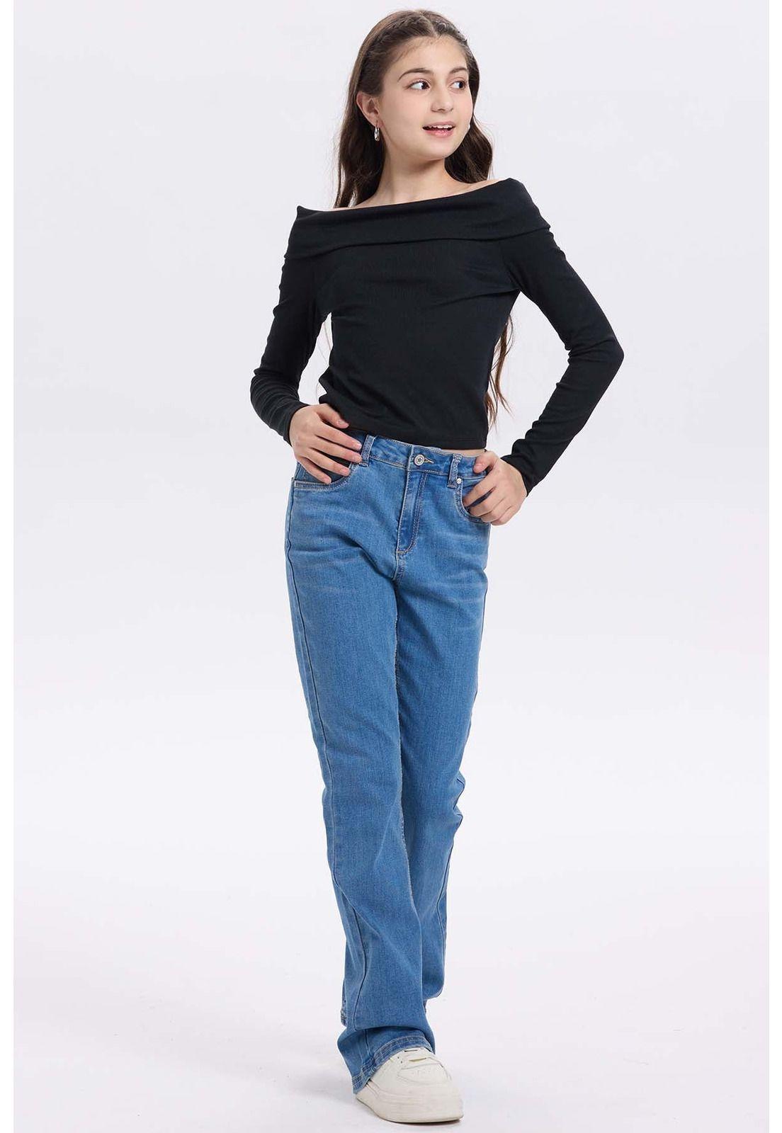Jeans Niña Básico Flare Azul Claro-3