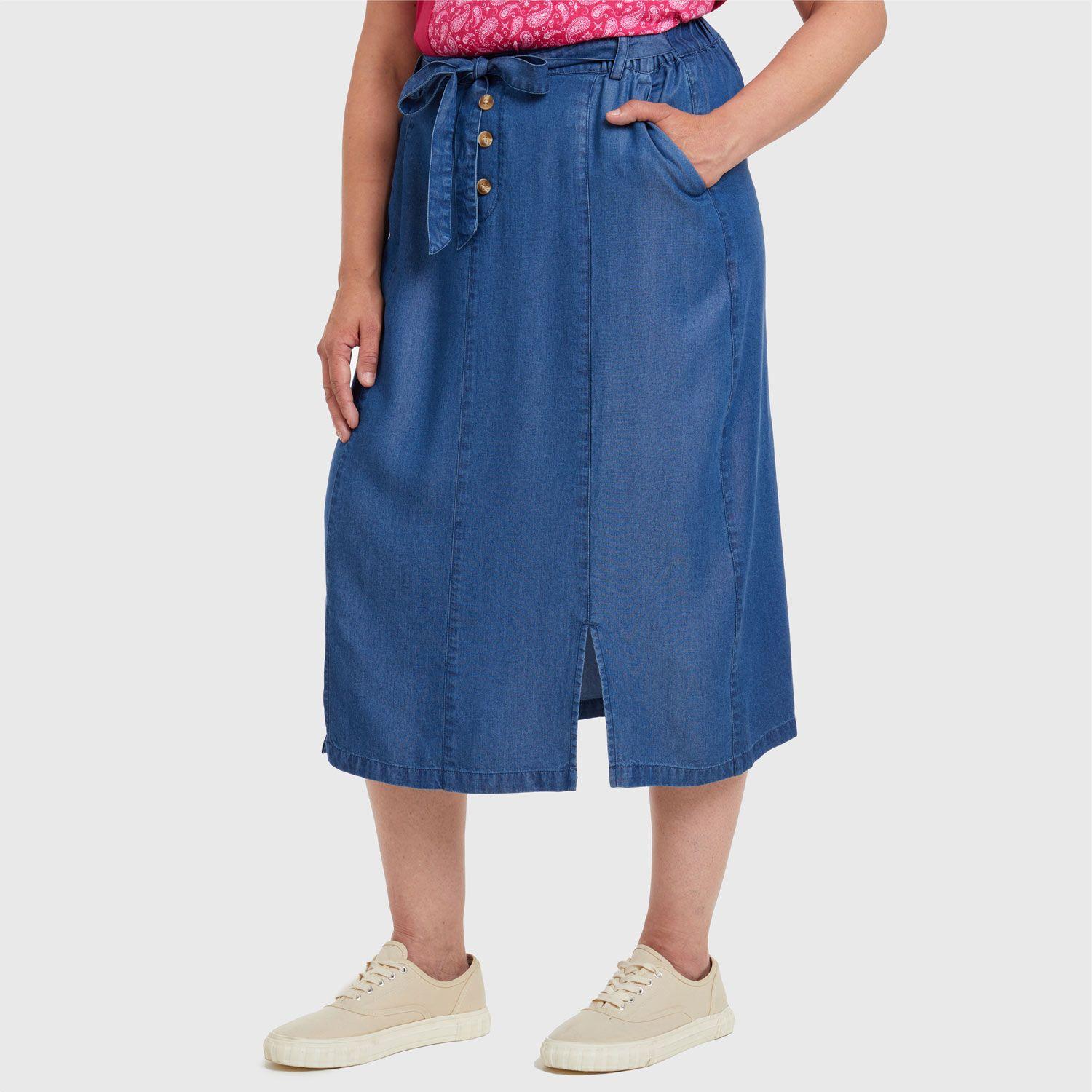 Falda Tencel Con Botones Azul Mujer-1