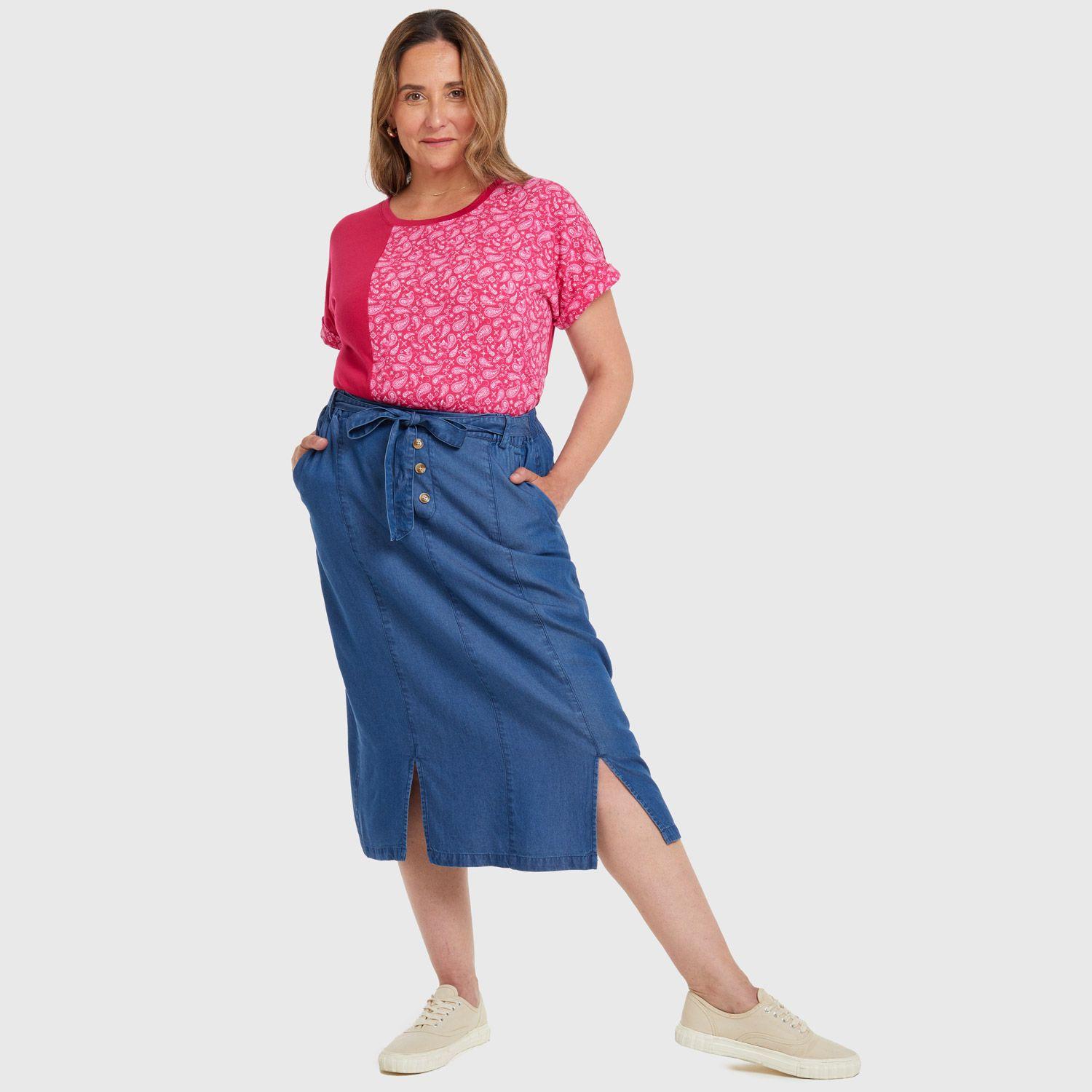 Falda Tencel Con Botones Azul Mujer-3