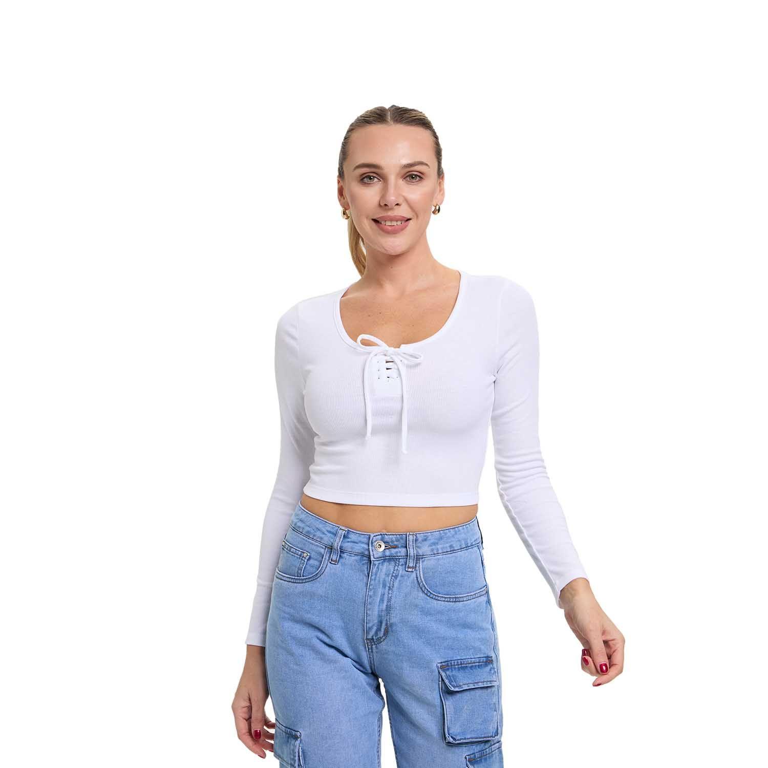 Polera Mujer Amarras Escote Blanco Fashion's Park-0
