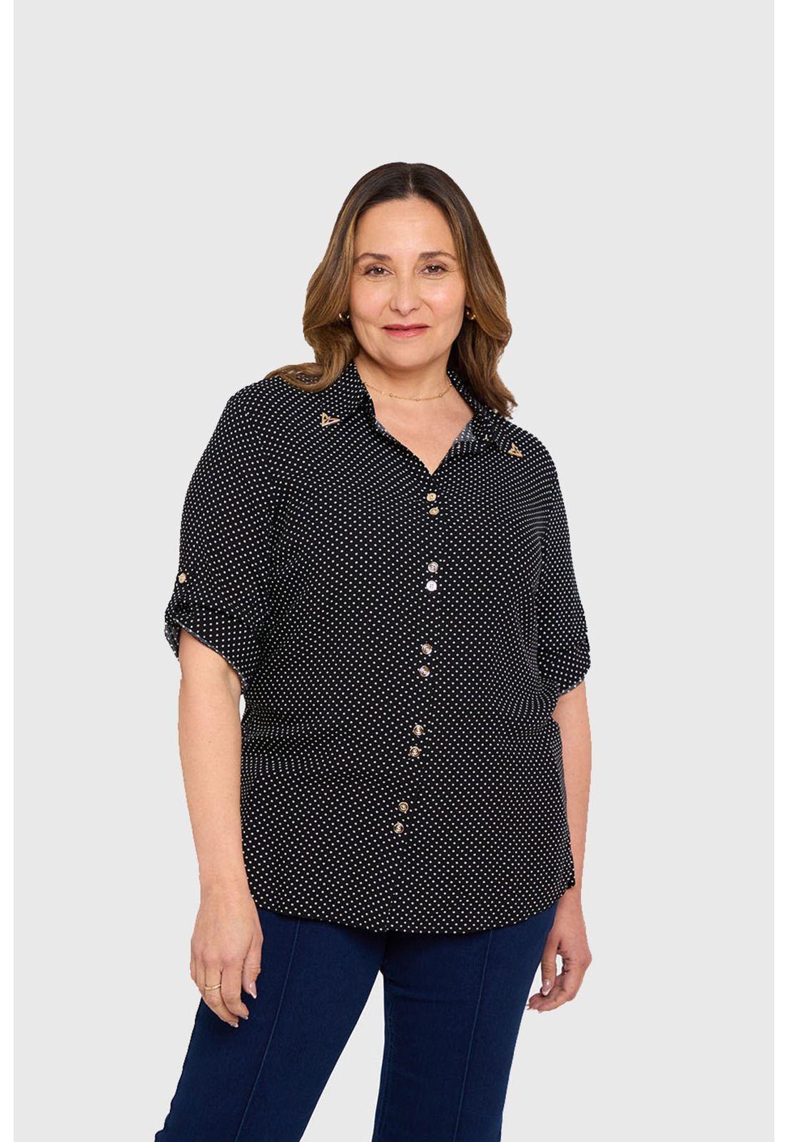 Blusa Mujer Abotonada Roll Up Negro-1