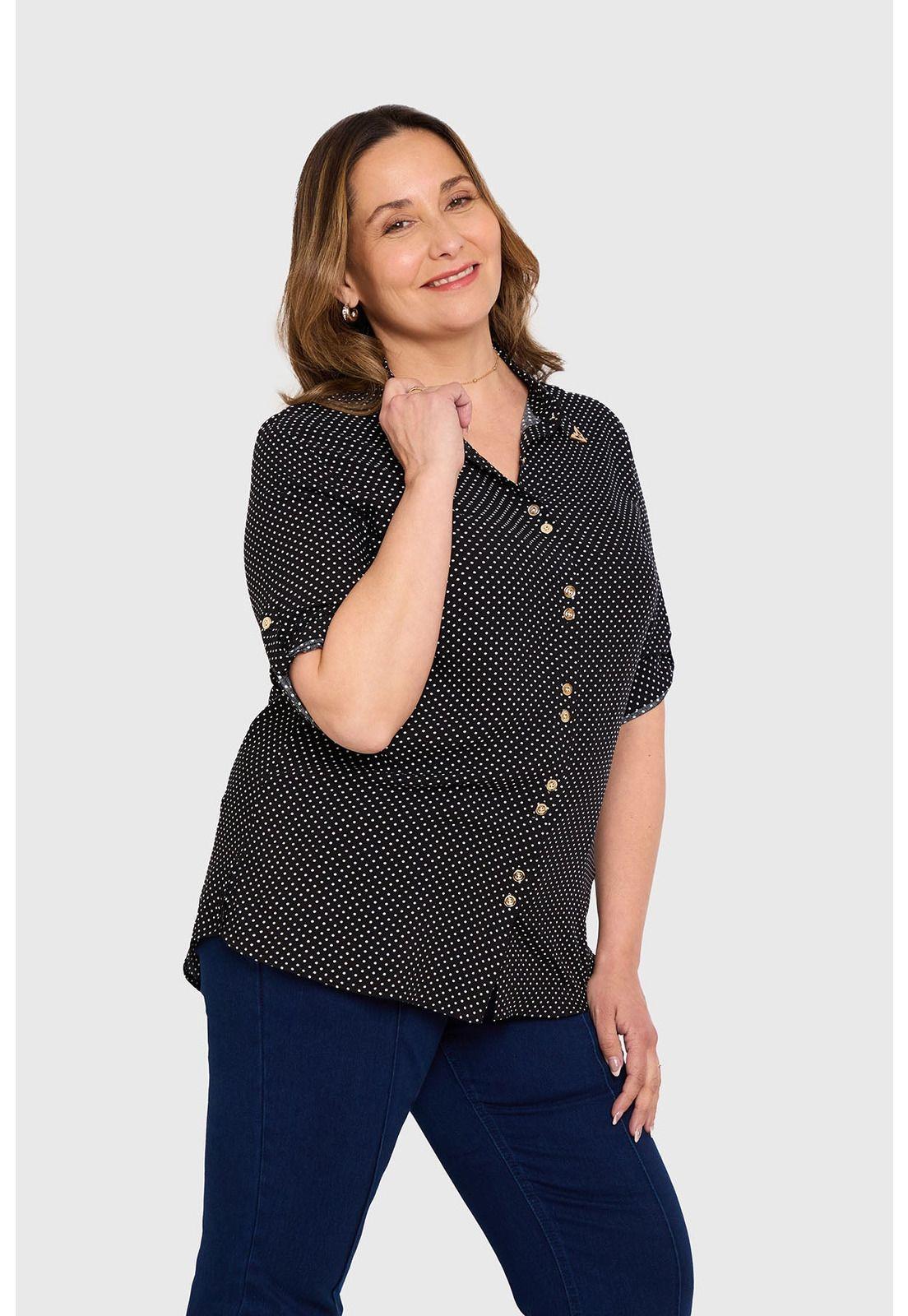 Blusa Mujer Abotonada Roll Up Negro-2