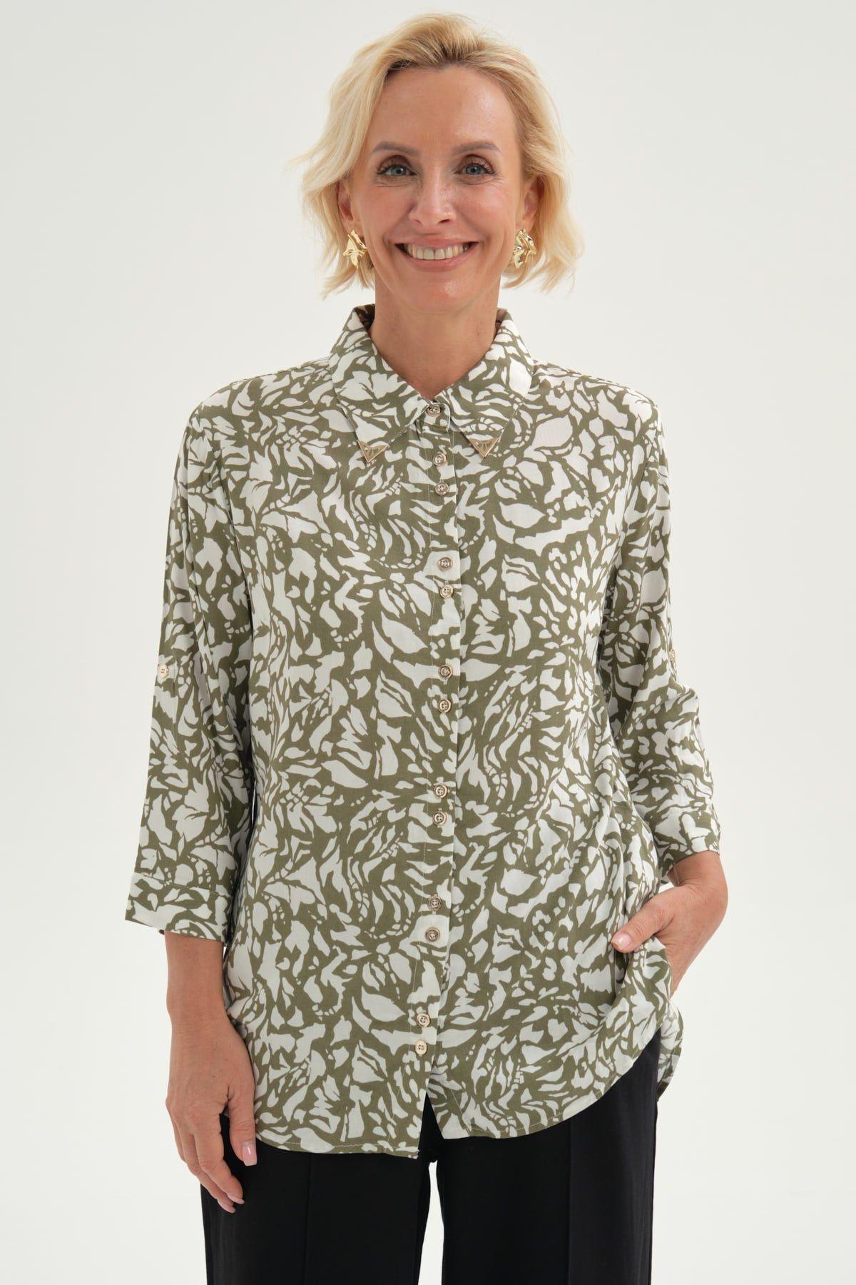 Blusa Mujer Abotonada Roll Up Verde Militar-0