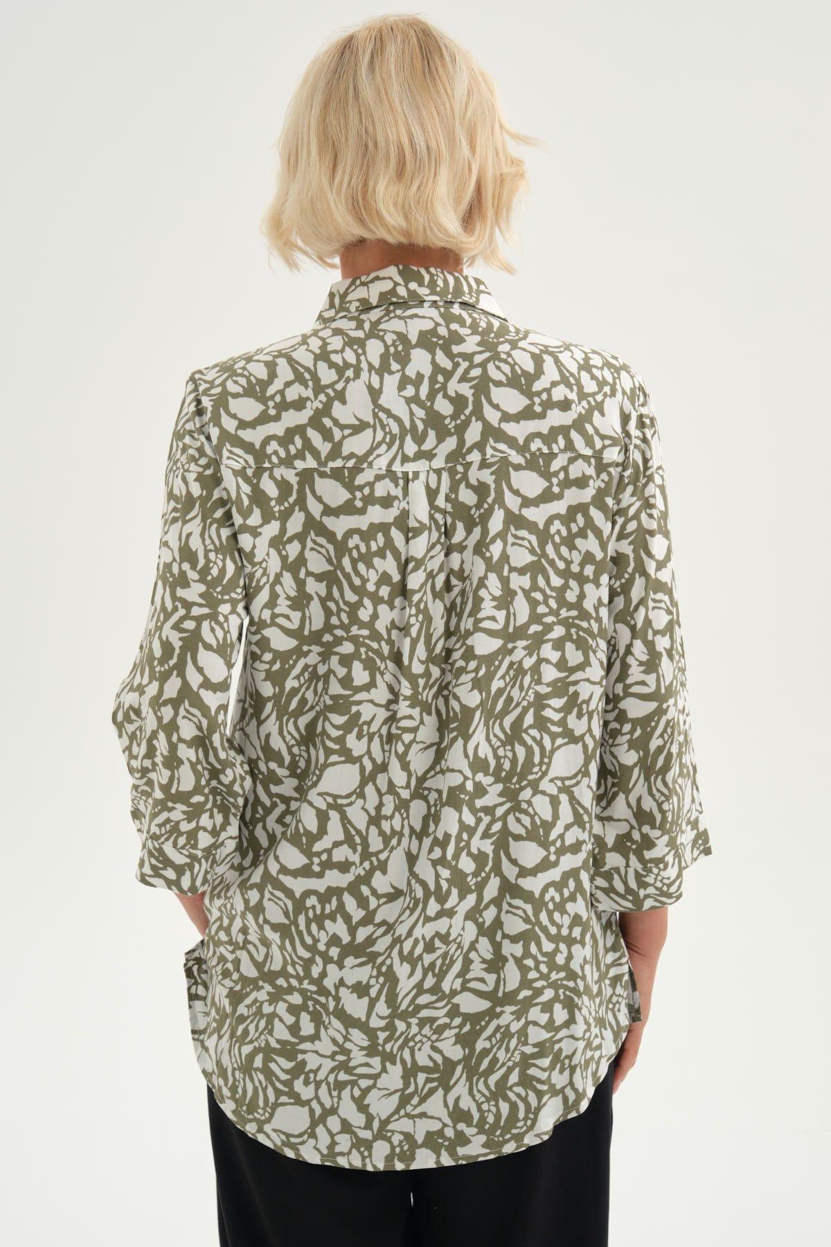 Blusa Mujer Abotonada Roll Up Verde Militar-2