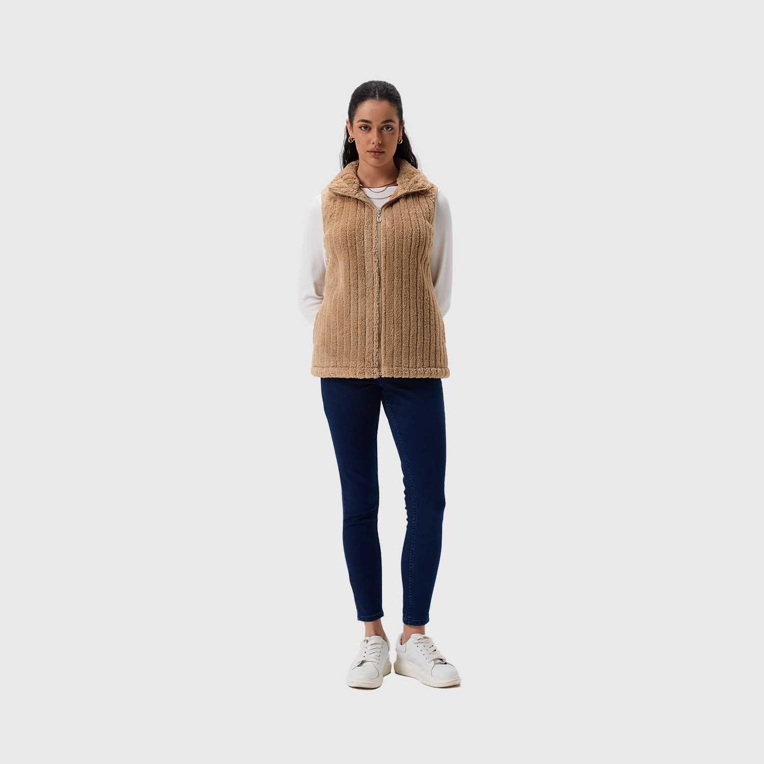 Polar Mujer Peludo Con Textura Beige Oscuro Fashion's Park-3
