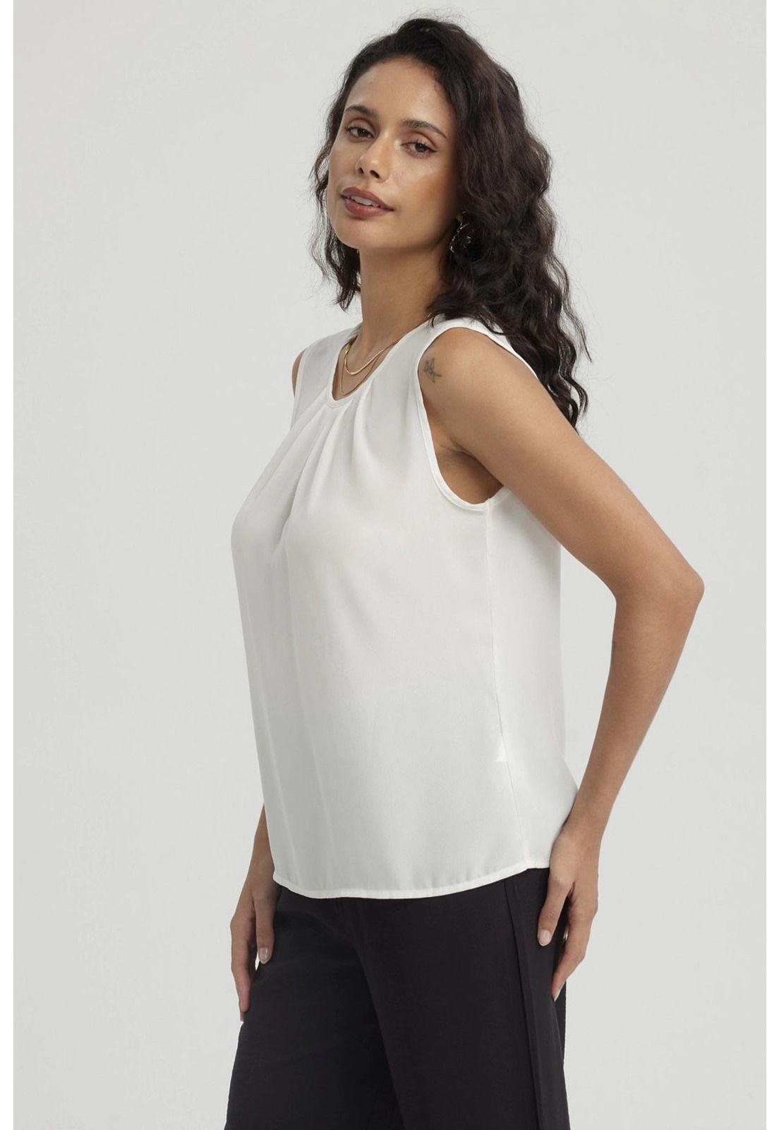 Blusa Mujer Lisa Pliegues Crudo-3