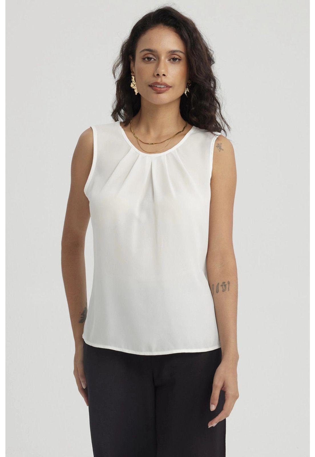 Blusa Mujer Lisa Pliegues Crudo-4