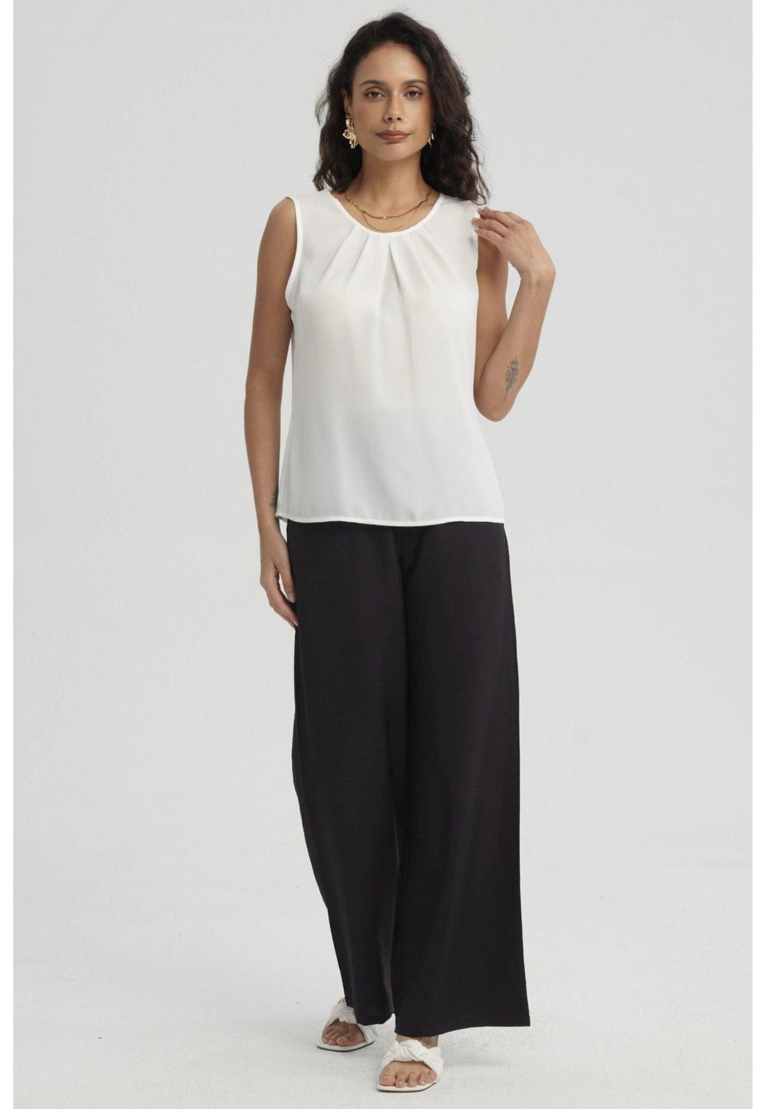 Blusa Mujer Lisa Pliegues Crudo-7