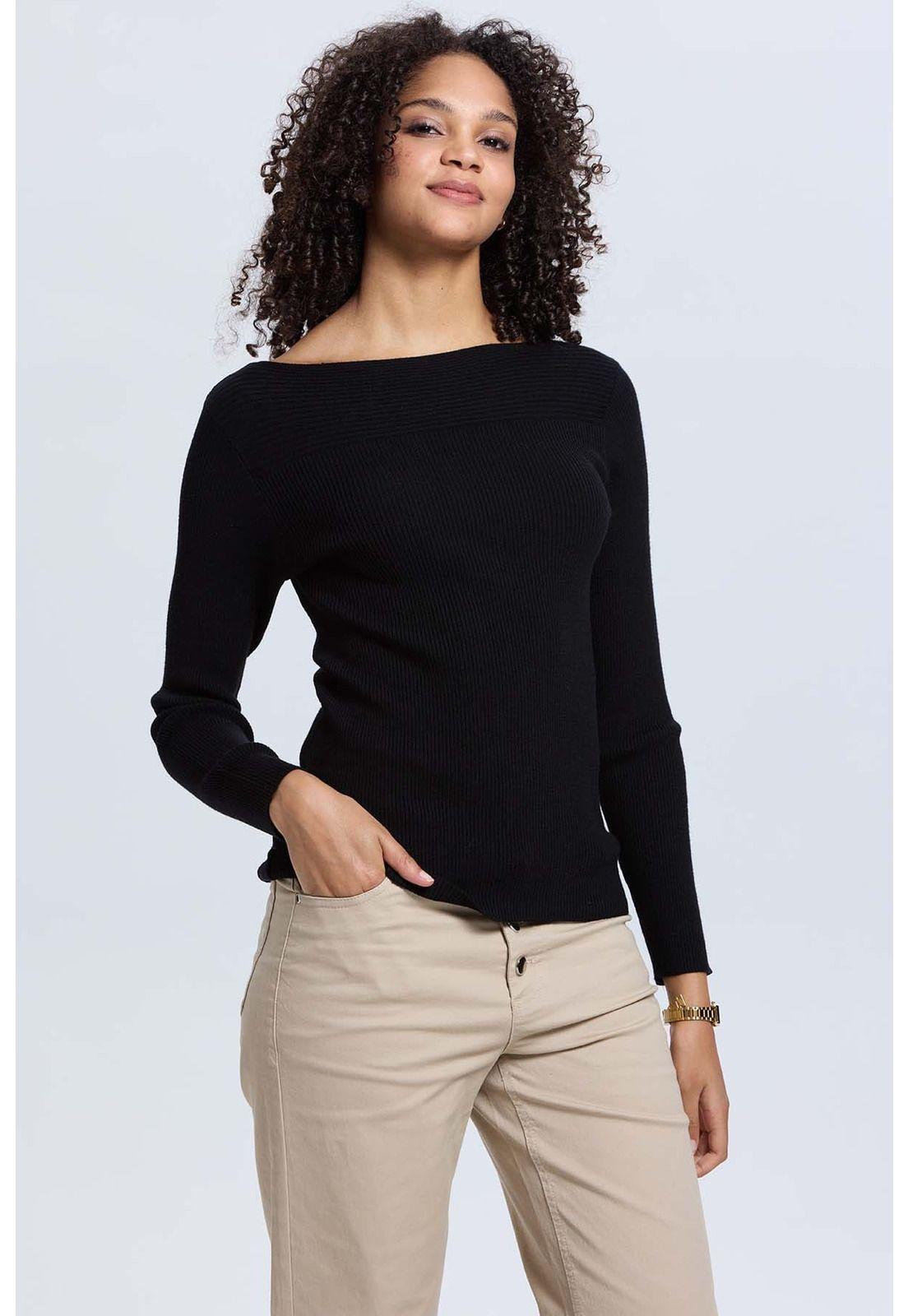 Sweater Mujer Liso Negro-1