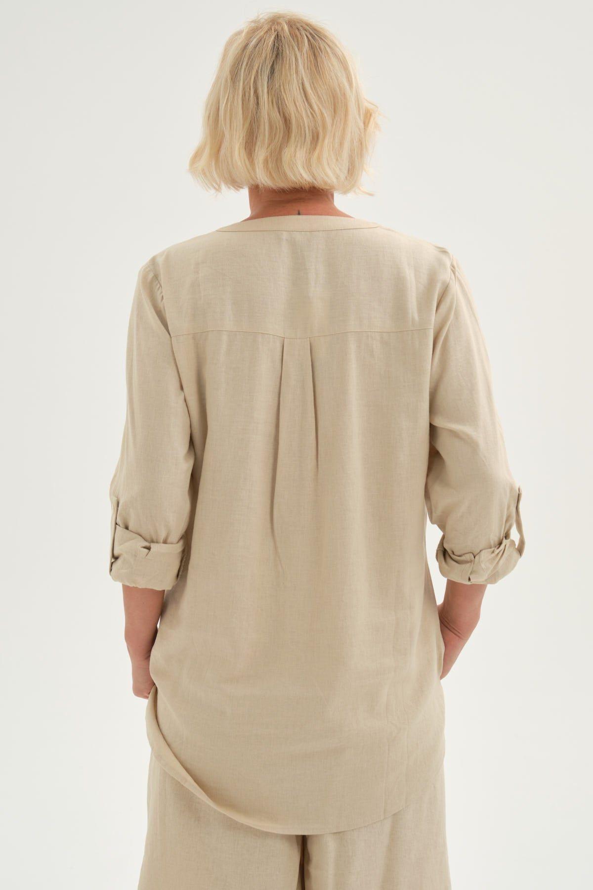 Blusa Mujer Roll Up Abotonada Beige-2
