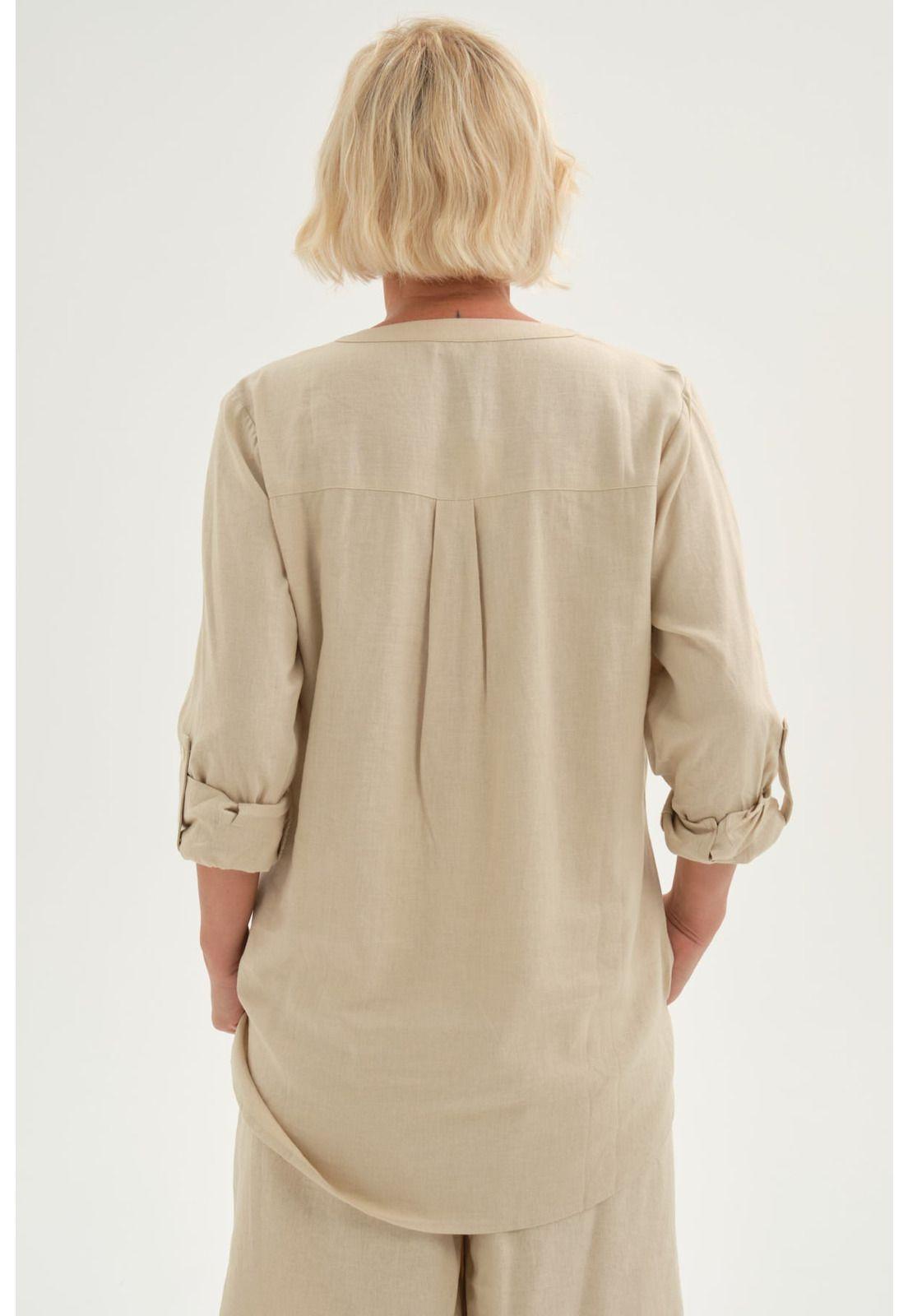 Blusa Mujer Roll Up Abotonada Beige-2