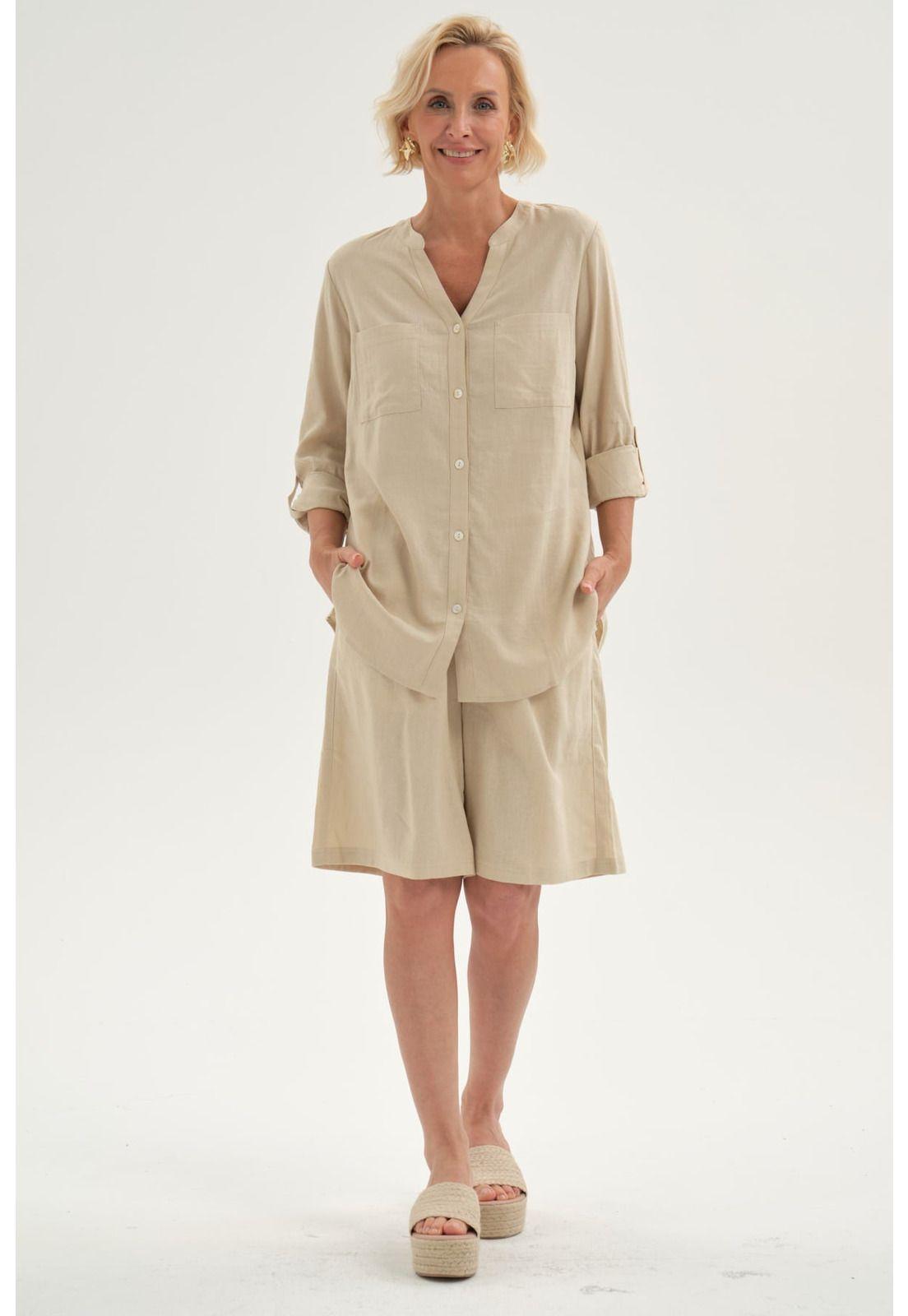 Blusa Mujer Roll Up Abotonada Beige-3