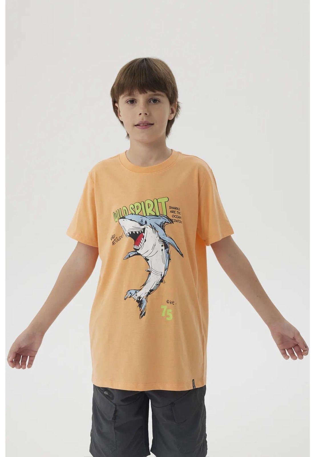 Polera Niño Básica Estampada Naranjo- ll-1