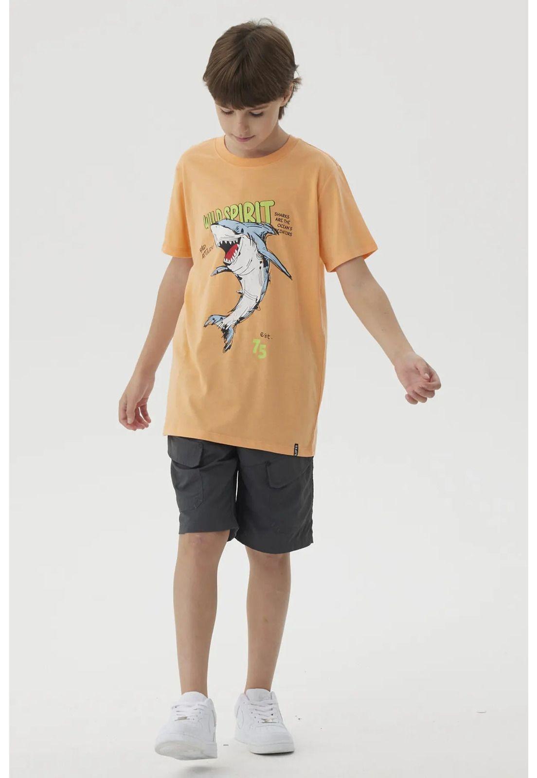 Polera Niño Básica Estampada Naranjo- ll-3
