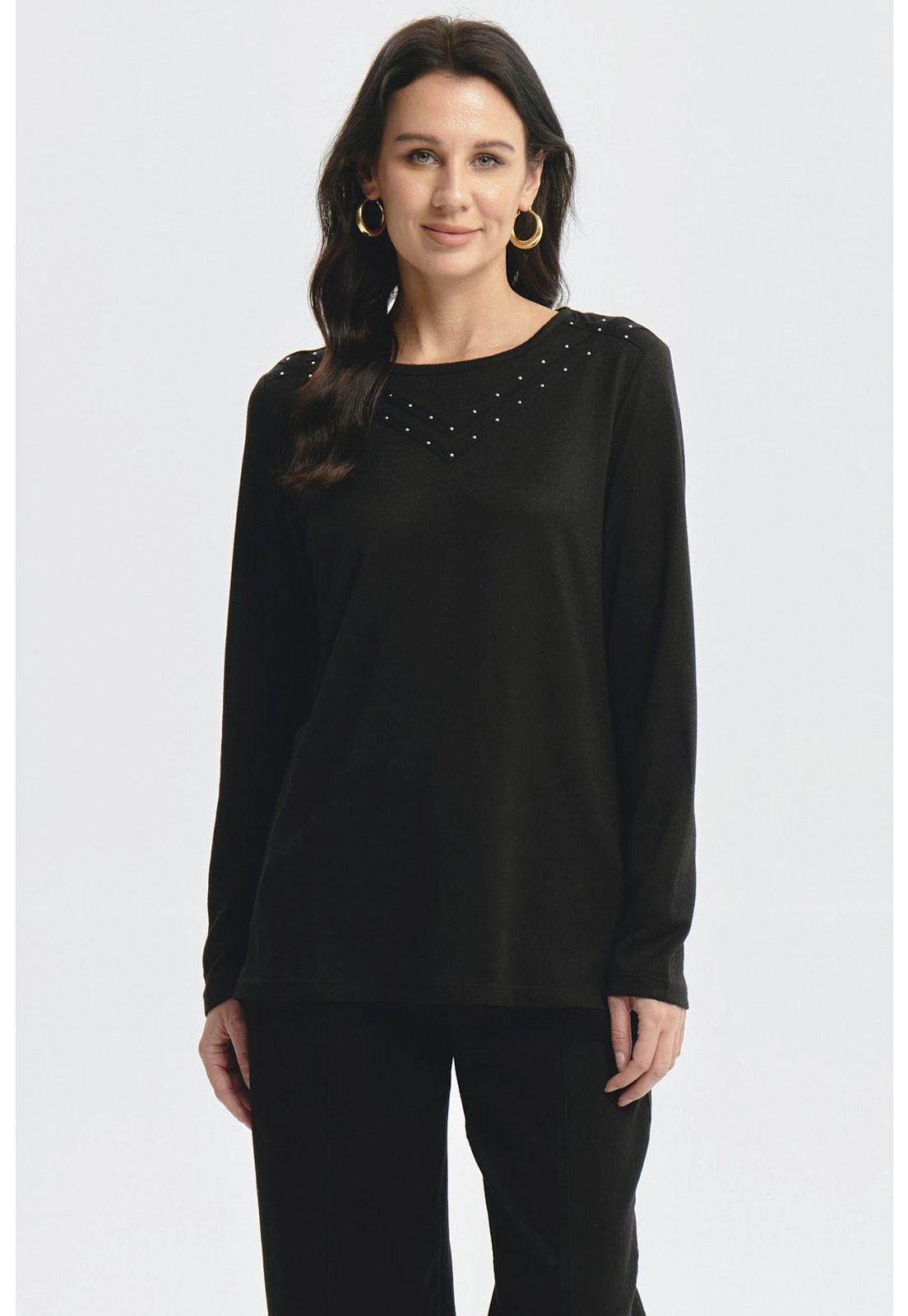Sweater Mujer Strass Negro-0