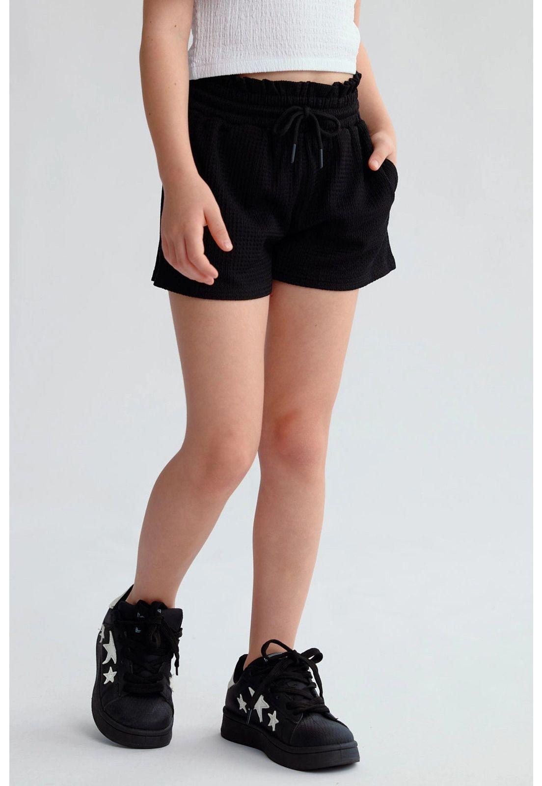 Short Niña Textura Elasticado Cintura Negro-1