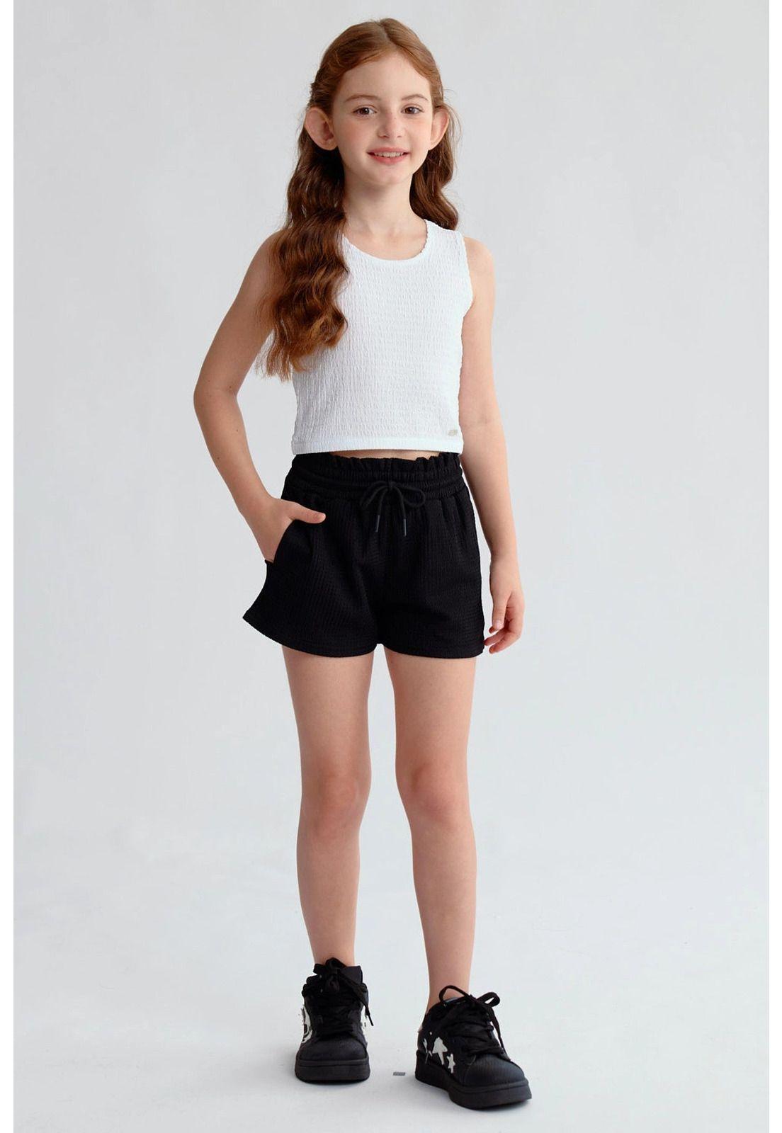 Short Niña Textura Elasticado Cintura Negro-3