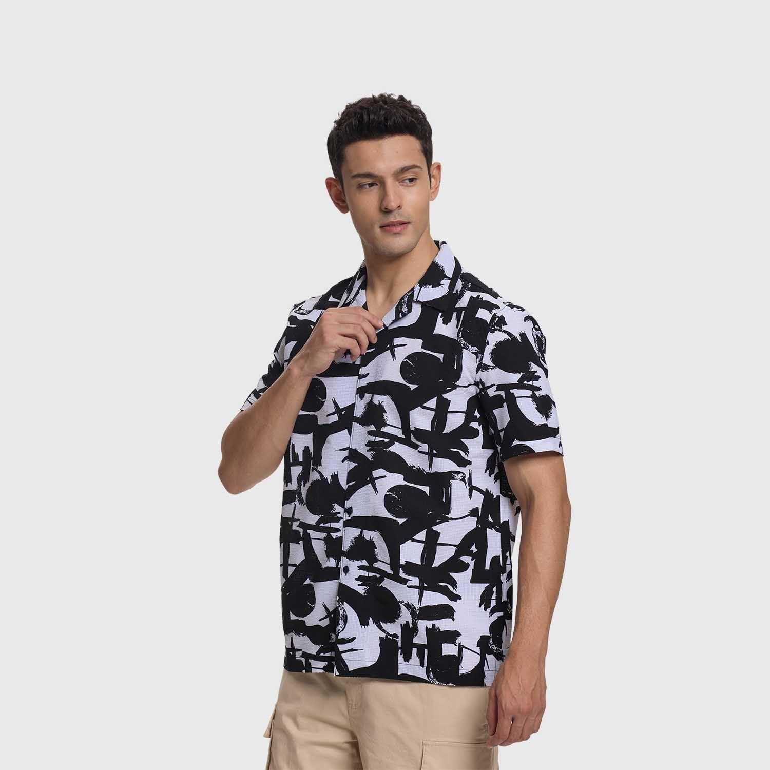 Camisa Hombre Guayabera Full Print Blanco Fashion's Park-1
