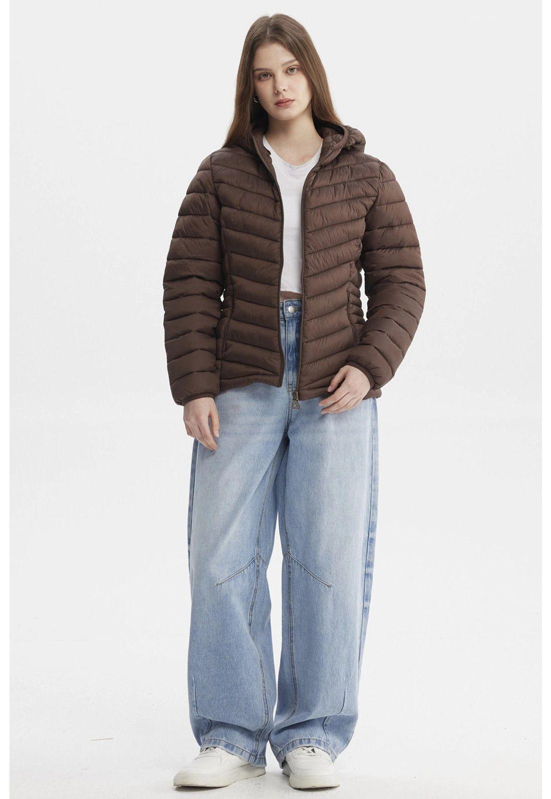 Parka Mujer Corta Plummy Cortes Café Oscuro-3