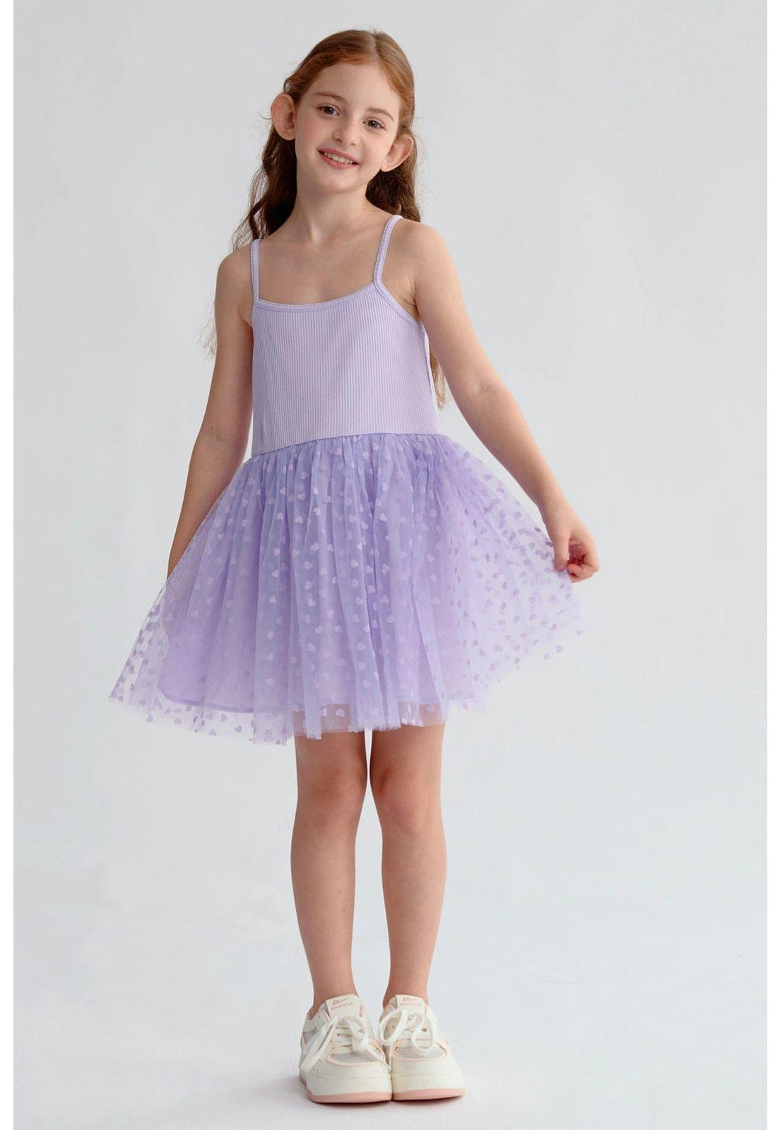 Vestido Niña Rib Tul Lila-0