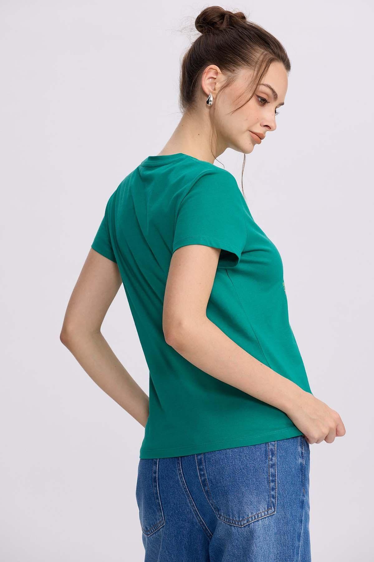 Polera Mujer Básica Print Verde Esmeralda-2