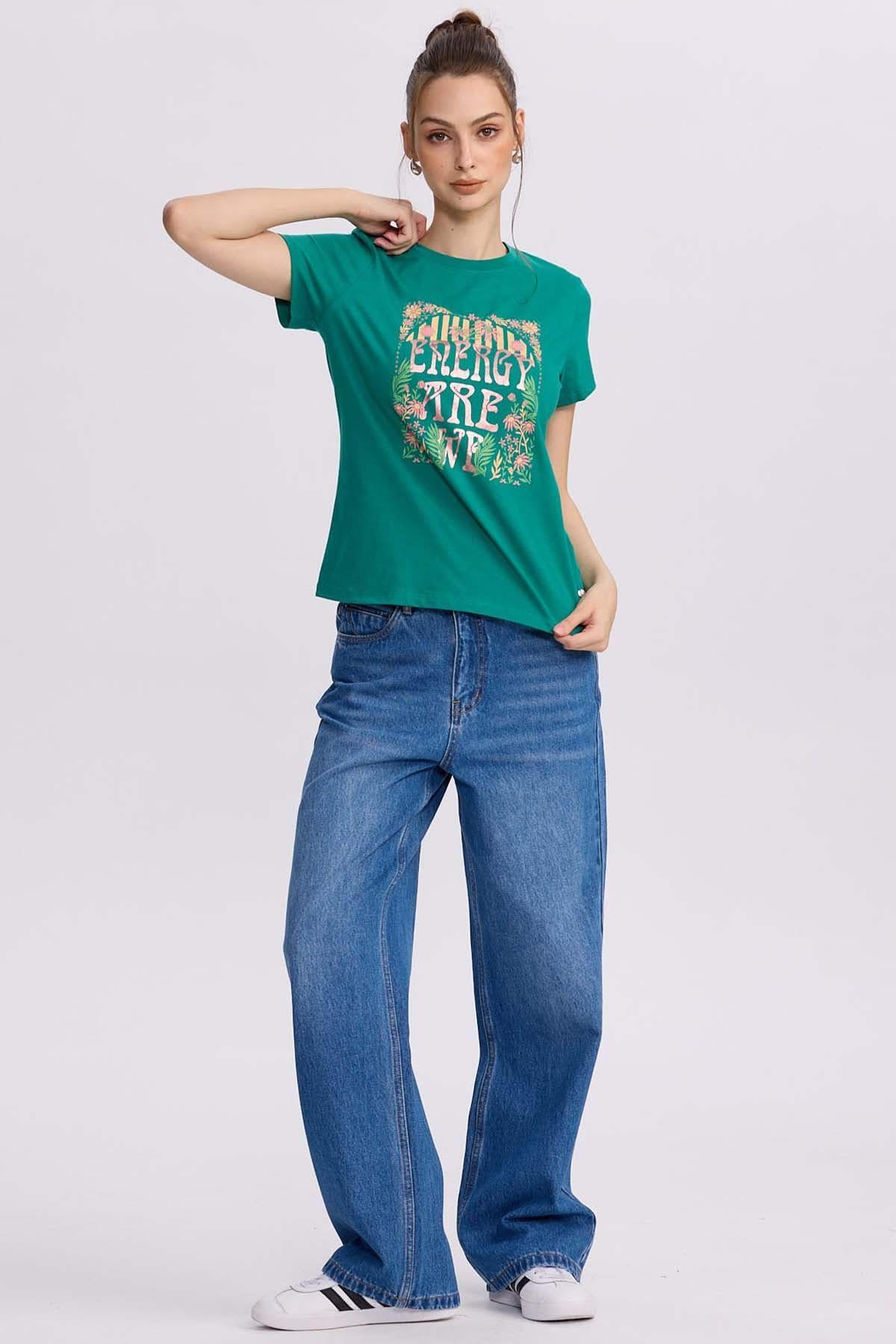 Polera Mujer Básica Print Verde Esmeralda-3