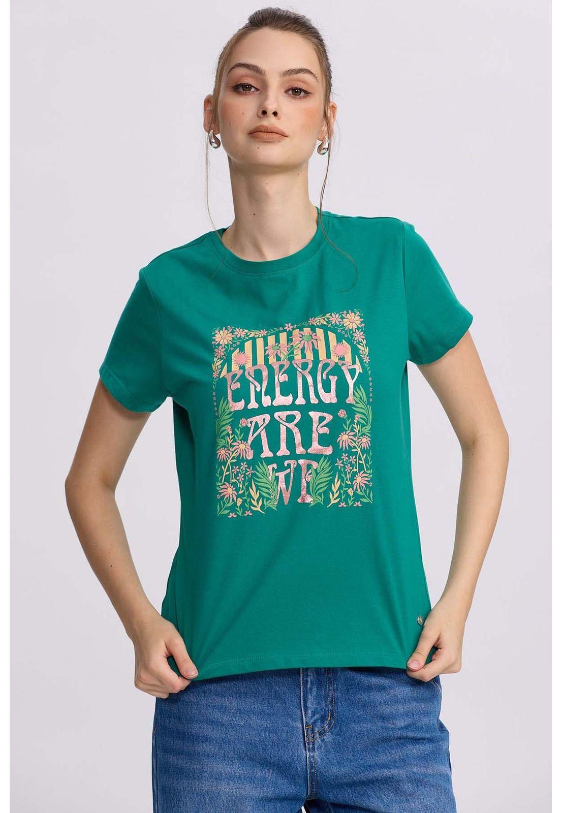 Polera Mujer Básica Print Verde Esmeralda-0
