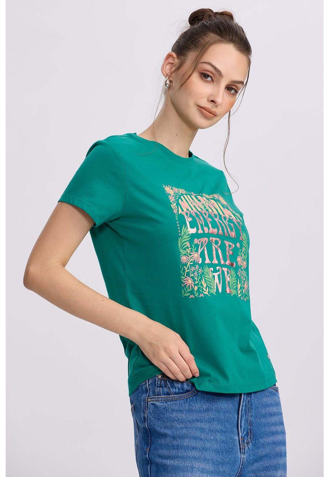 Polera Mujer Básica Print Verde Esmeralda-1
