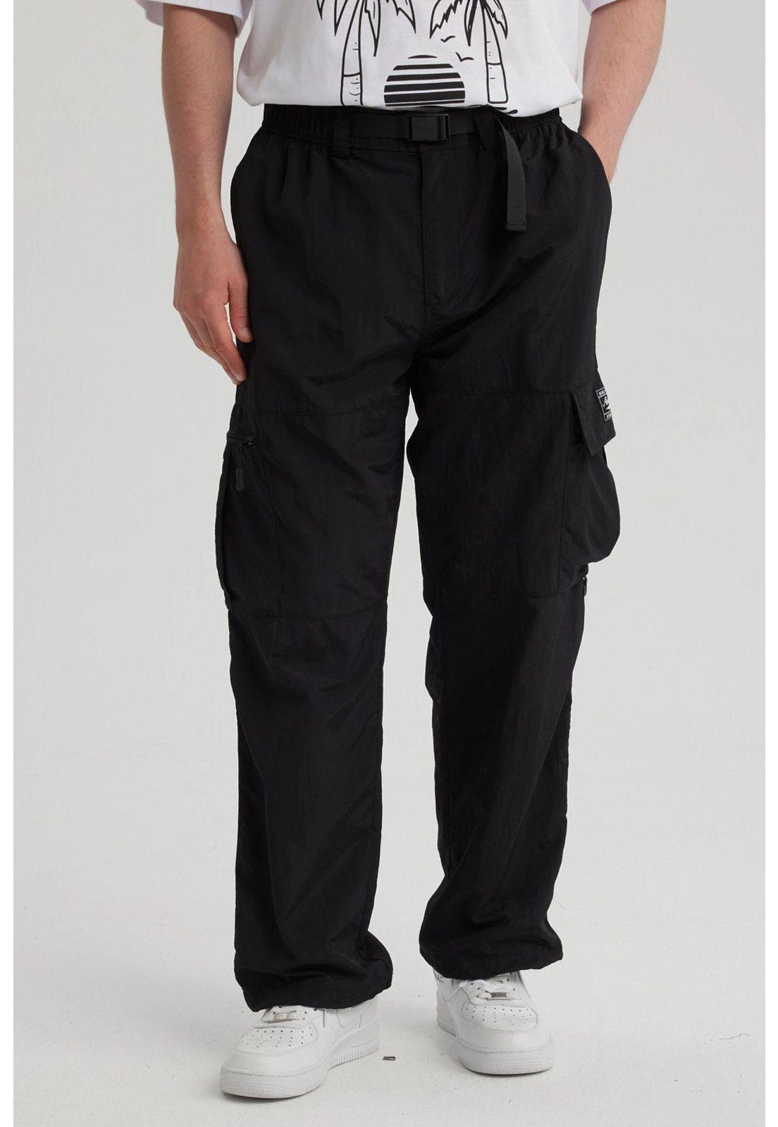 Pantalón Hombre Nylon Cargo Negro-0