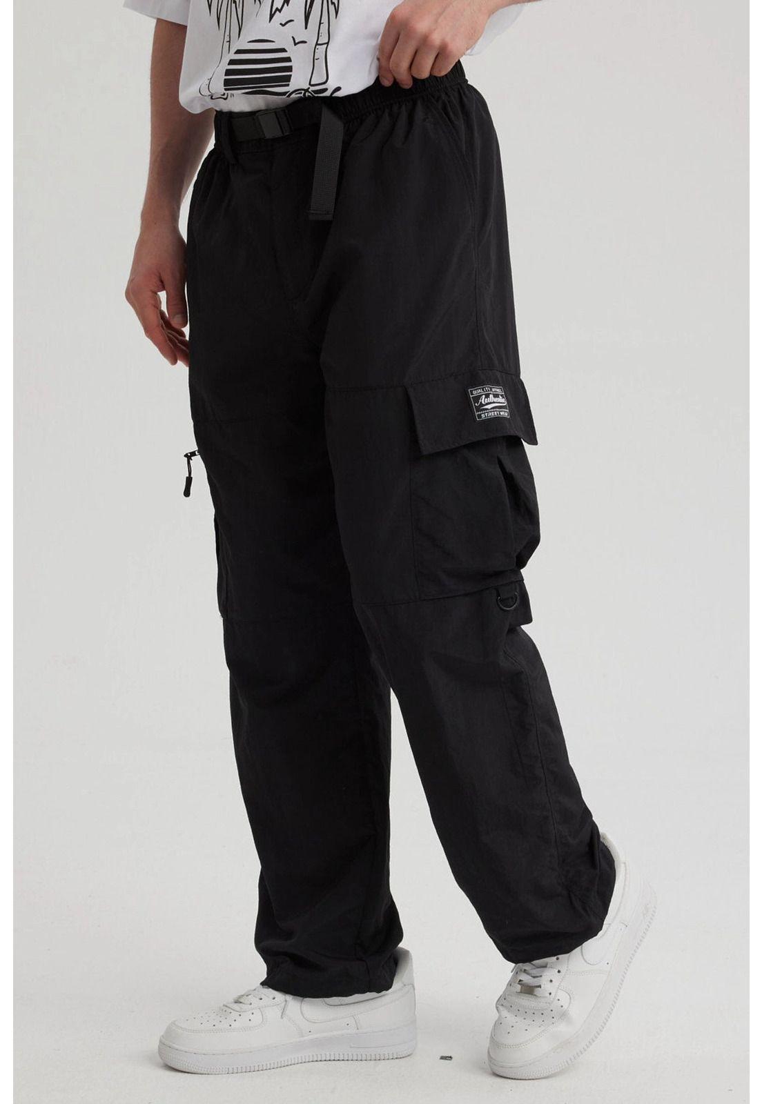Pantalón Hombre Nylon Cargo Negro-3