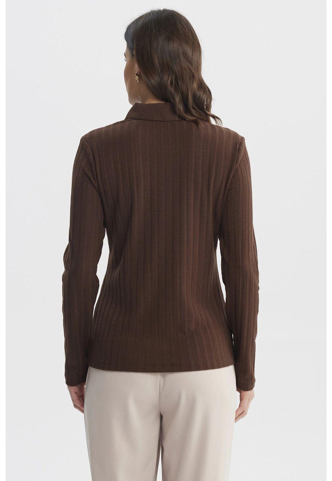Polera Mujer Cuello Camisero Café-2