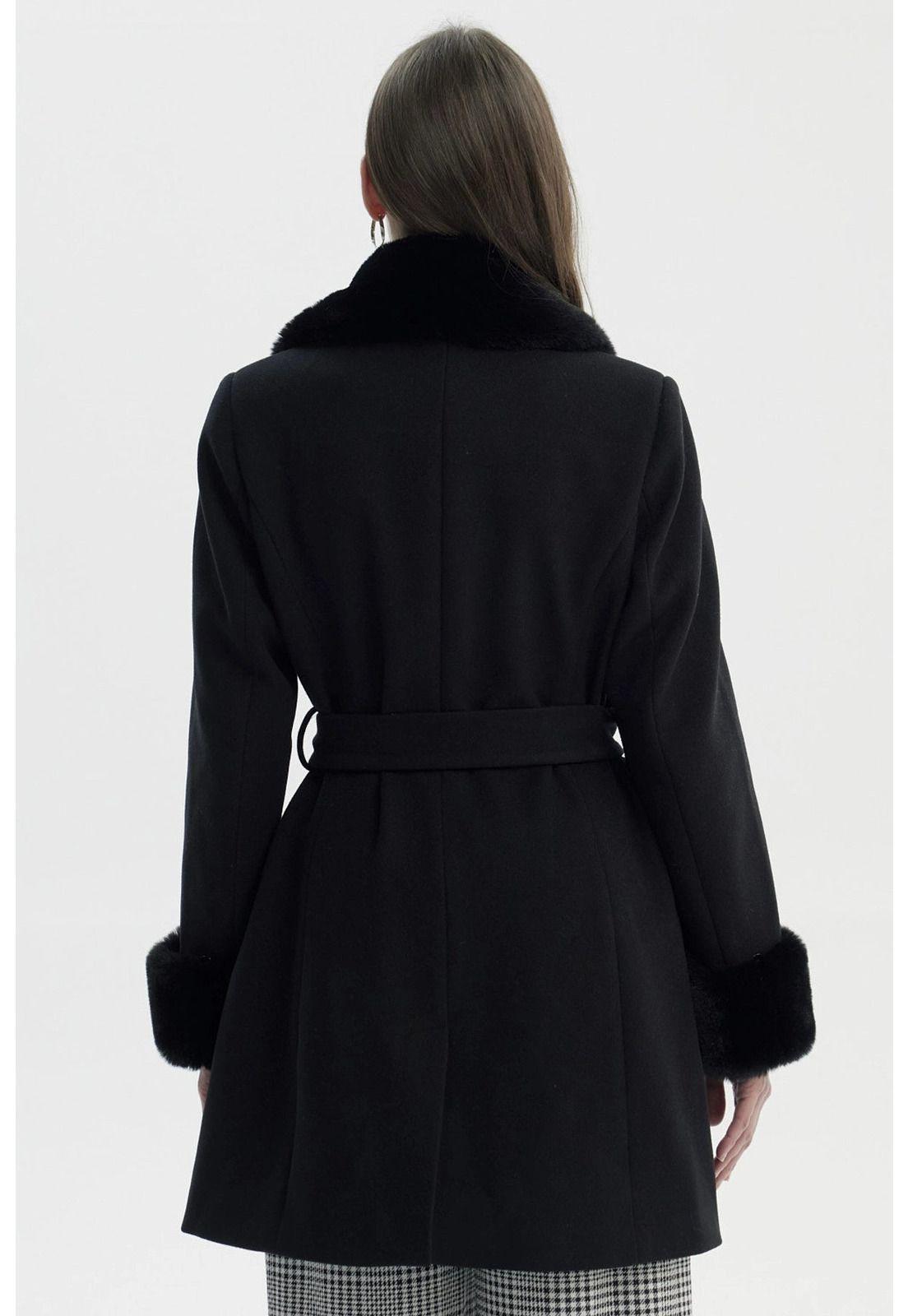Abrigo Mujer Slim Cuello Camisero Negro - ll-2