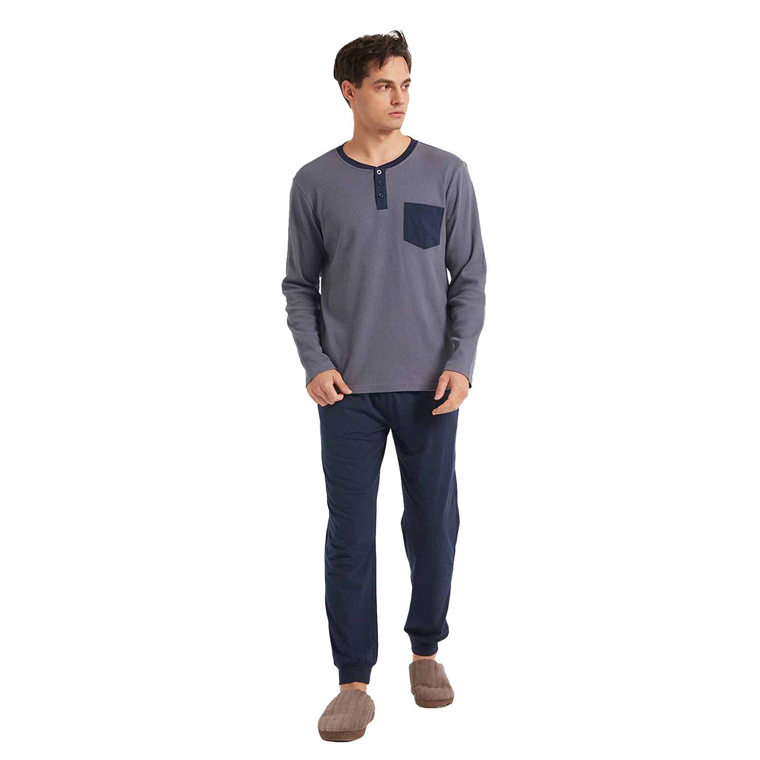 Pijama Hombre Con Pata Y Botón Azul-0